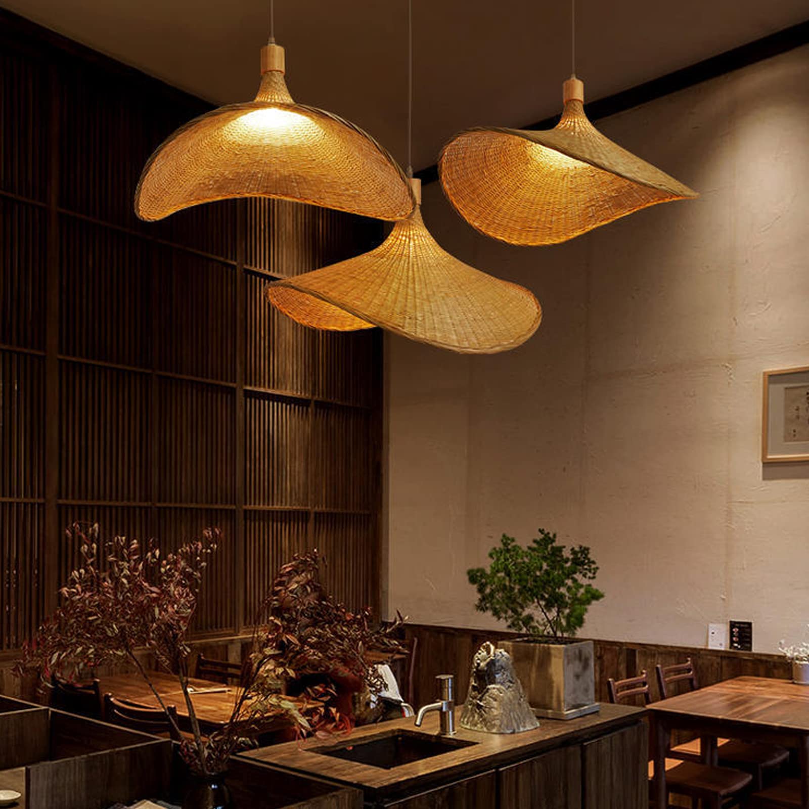 Bamboo Pendant Lighting Fixtures - Adjustable Hanging Bird Nest Lamp Shade with Natural Rattan Design for Living Room, Dining Room & Bar | Modern Ceiling Light for Home Decor & Cozy Ambiance