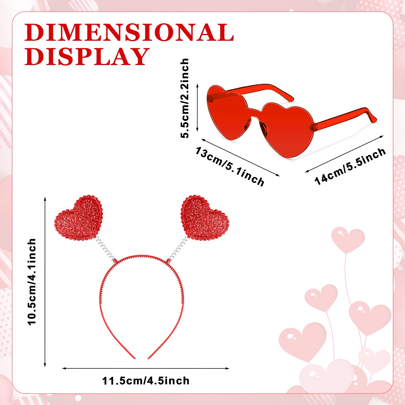 Yunsailing 48 Pcs Valentine's Day Heart Headbands & Heart Sunglasses Set - Cute Party Favors for Kids & Adults - Perfect for Valentine's Parties, School Events & Photo Booths