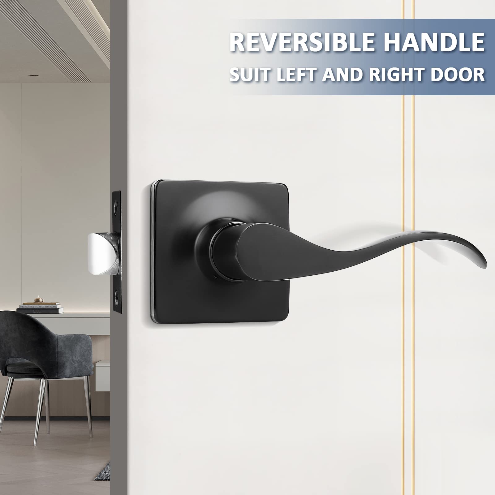 Mengico 1 Pack Black Door Lever Handle with Lock - Reversible Interior Door Knob for Closet, Hallway & Bedroom - Secure & Durable Home Access Solution