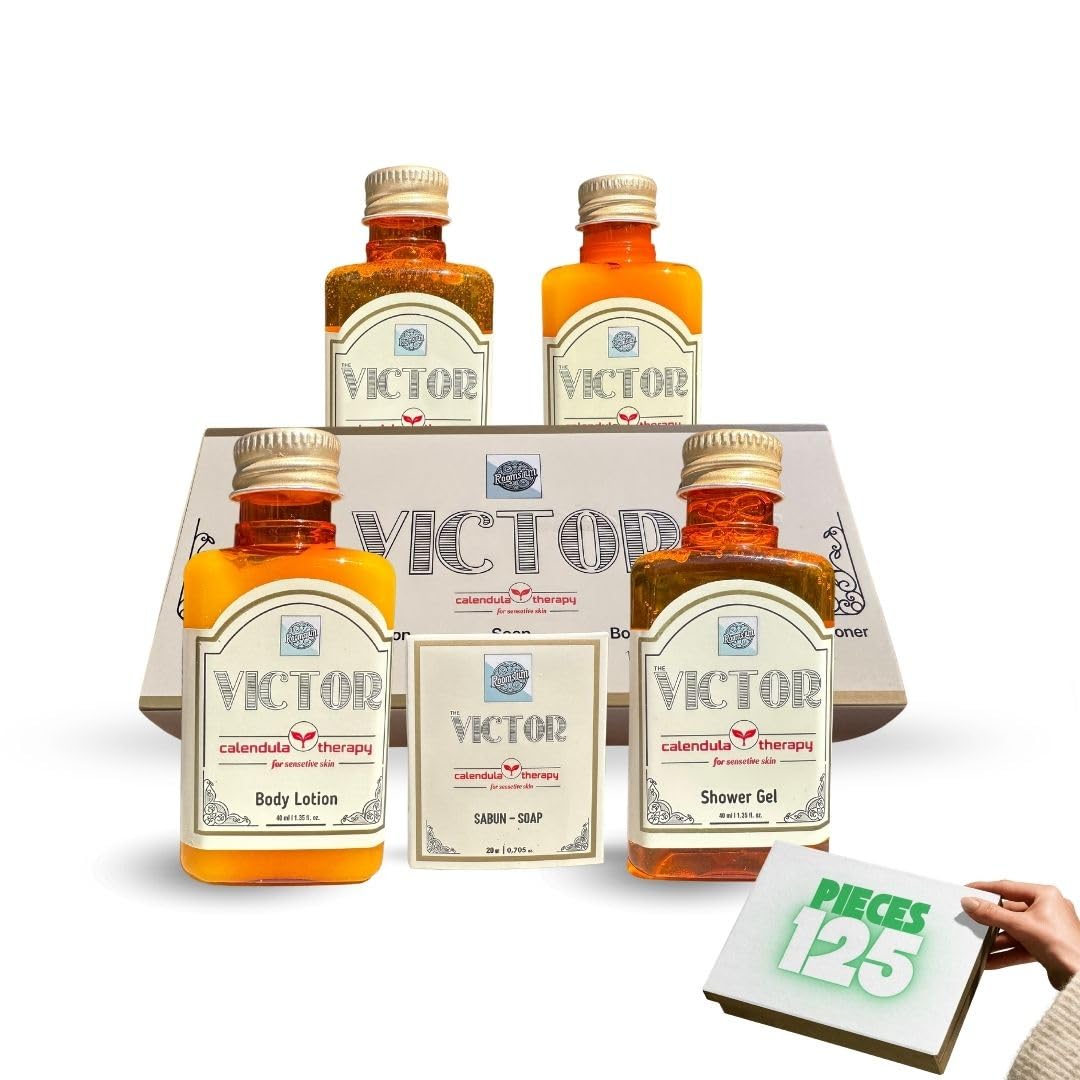 Victor Travel-Size Toiletries Set - Goji Berry Scent | Bulk Shampoo, Body Lotion, Body Wash, Hair Conditioner, Bar Soap (125 Pieces, 25 Boxes) | Vacation Rental Essentials, Hotel Amenities, Travel Kits | Made in Turkey | Perfect for Hotels, Airbnb, Gyms & Travelers
