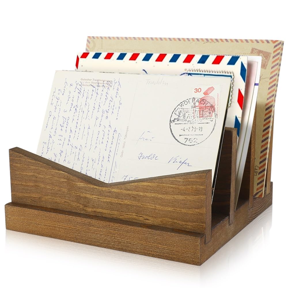 Picowe Wooden Desk Mail Organizer - 3-Slot Letter & Envelope Holder for Home Office - Perfect for Bills, Documents, and Mail Sorting