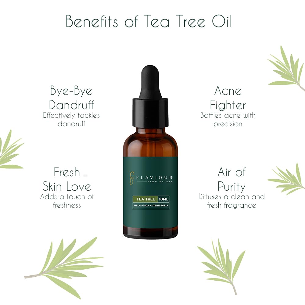 100% Pure Natural Tea Tree Essential Oil for Skin, Hair & Acne Care - Moisturizing, Cleansing & Dandruff Treatment - Promotes Sleep & Relaxation - 10ml Bottle - Perfect for Aromatherapy, Massage & DIY Beauty Products