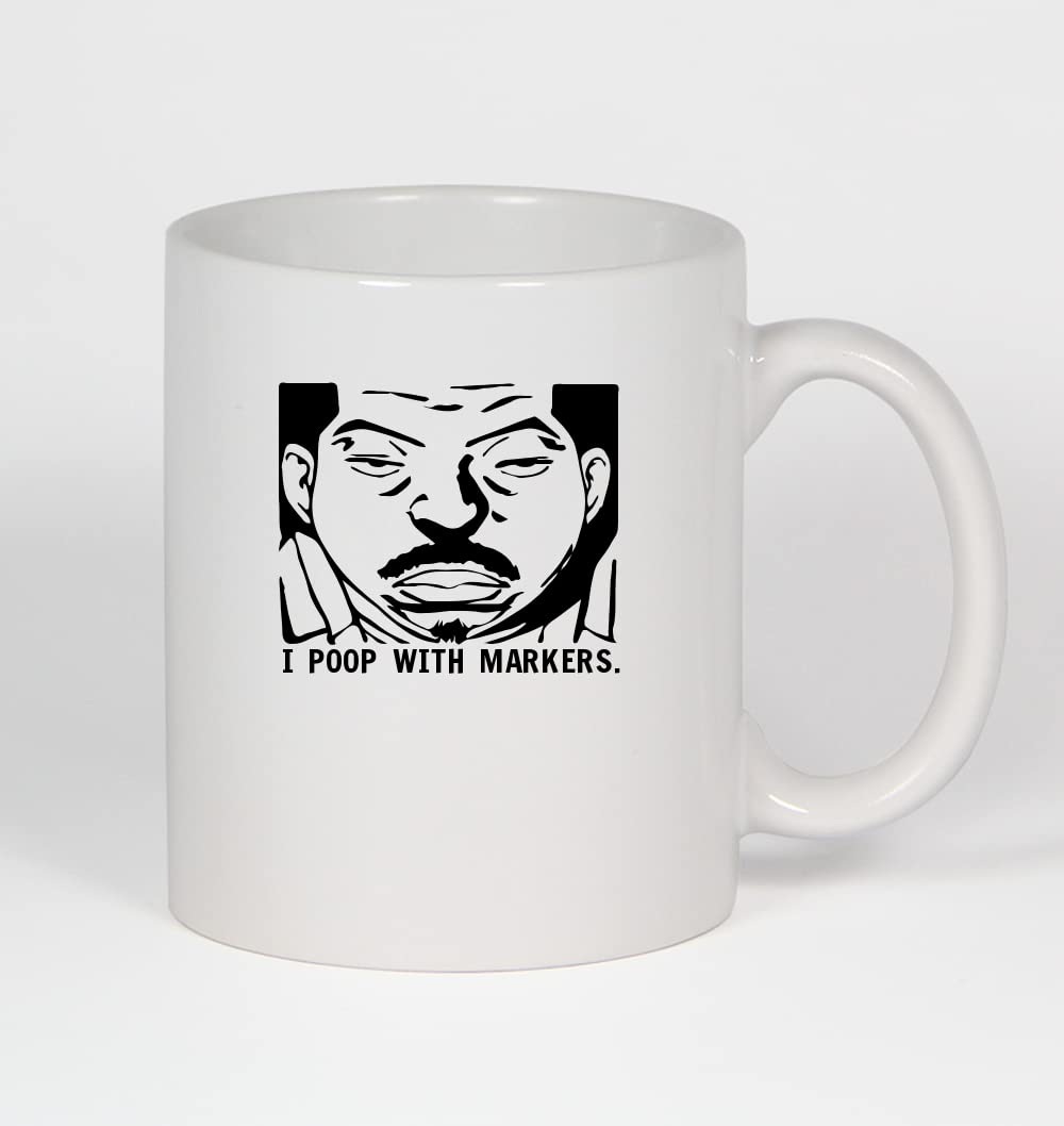 Funny Anime Ceramic Coffee Mug - 11oz White with 'I Poop with Markers' Design - Perfect for Tea, Coffee & Office Humor Gifts