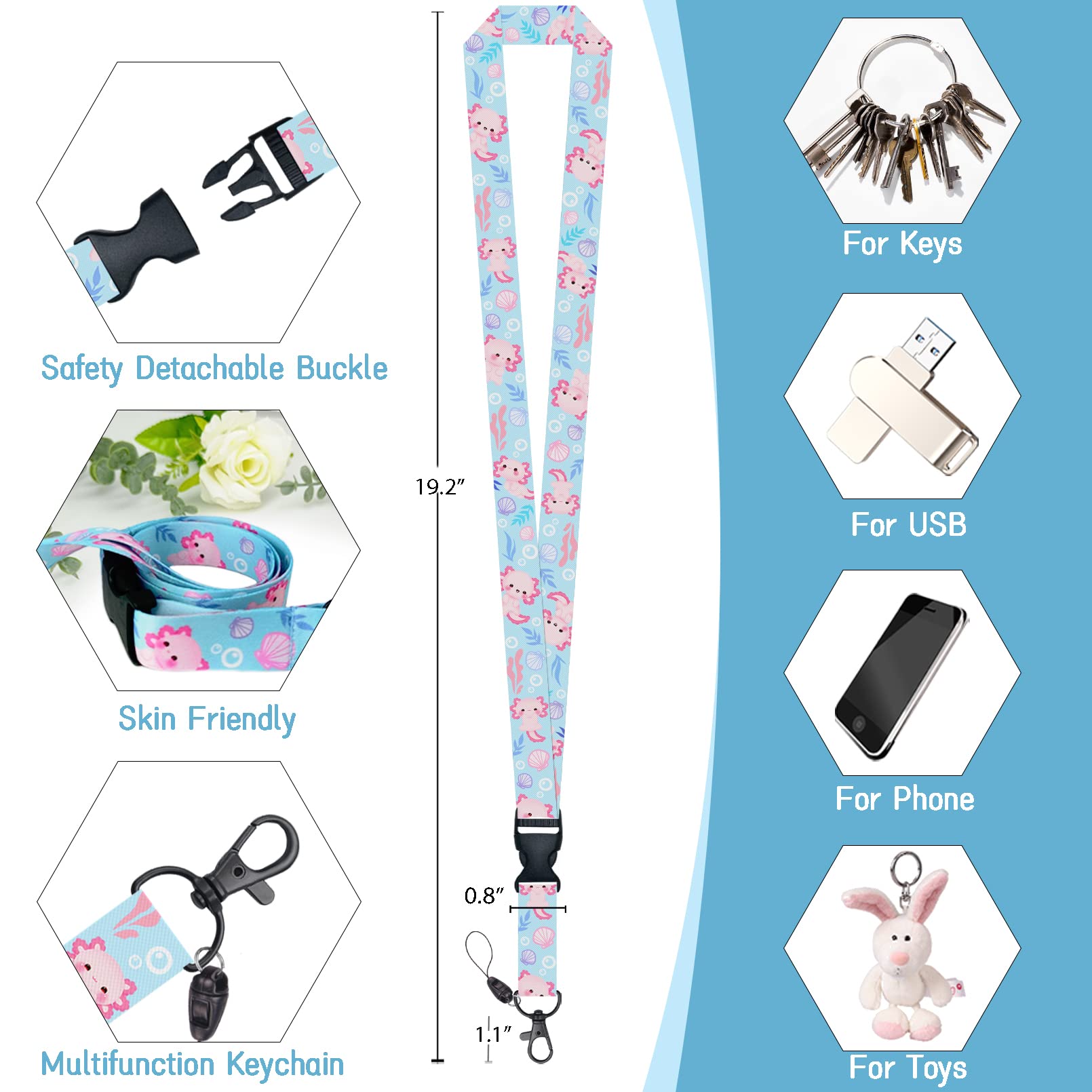 Axolotl ID Badge Holder with Breakaway Lanyard - Cute Retractable Badge Reel for Teachers, Nurses & Office Use
