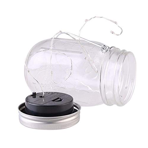 6-Pack Solar Mason Jar Lid Lights with 30 LED Bulbs & 6 Fairy String Lights (20 LEDs Each) - Outdoor Patio, Garden, Wedding, Party Decor - Includes Hangers & Batteries (Jars Not Included)