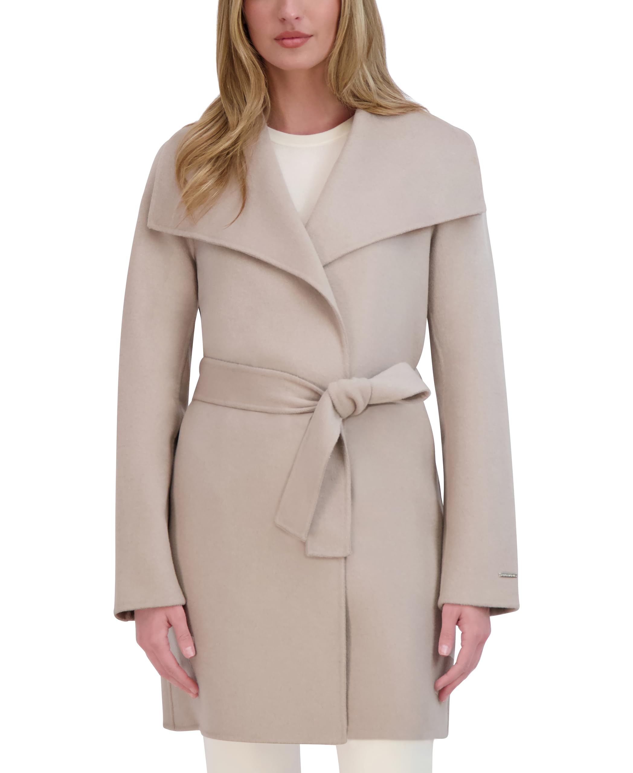 Tahari Women's Ella Lightweight Double-Faced Wool Blend Wrap Coat with Tie Belt - Warm & Stylish Winter Outerwear for Work, Travel & Special Occasions