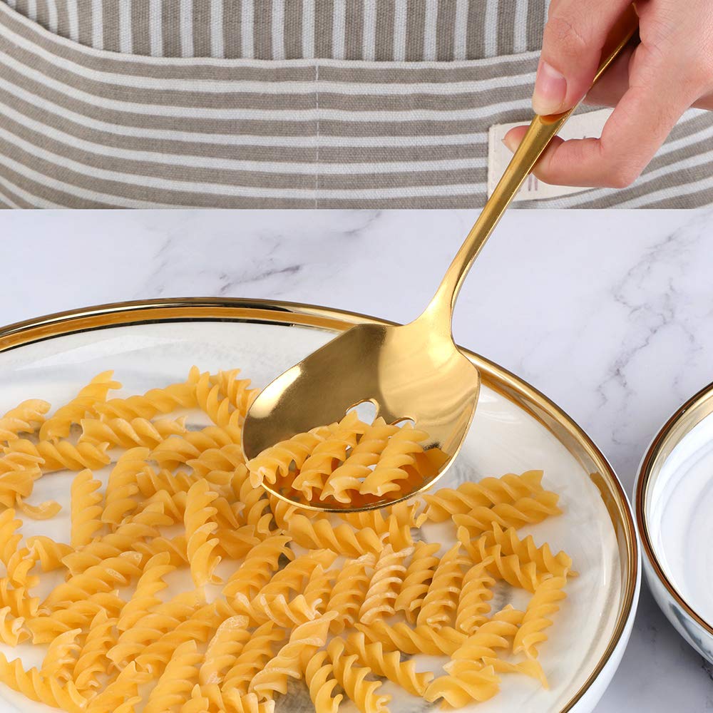 Meisha 6-Piece Stainless Steel Serving Spoon Set - 3 Solid & 3 Slotted Spoons, Matte Gold Mirror Finish - Perfect for Buffets, Banquets, Cooking & Kitchen Serving