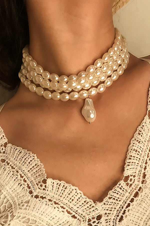 Elegant Geometric Pearl Beaded Multi-Layer Necklace for Women | Trendy Layered Statement Jewelry for Parties, Weddings & Date Nights