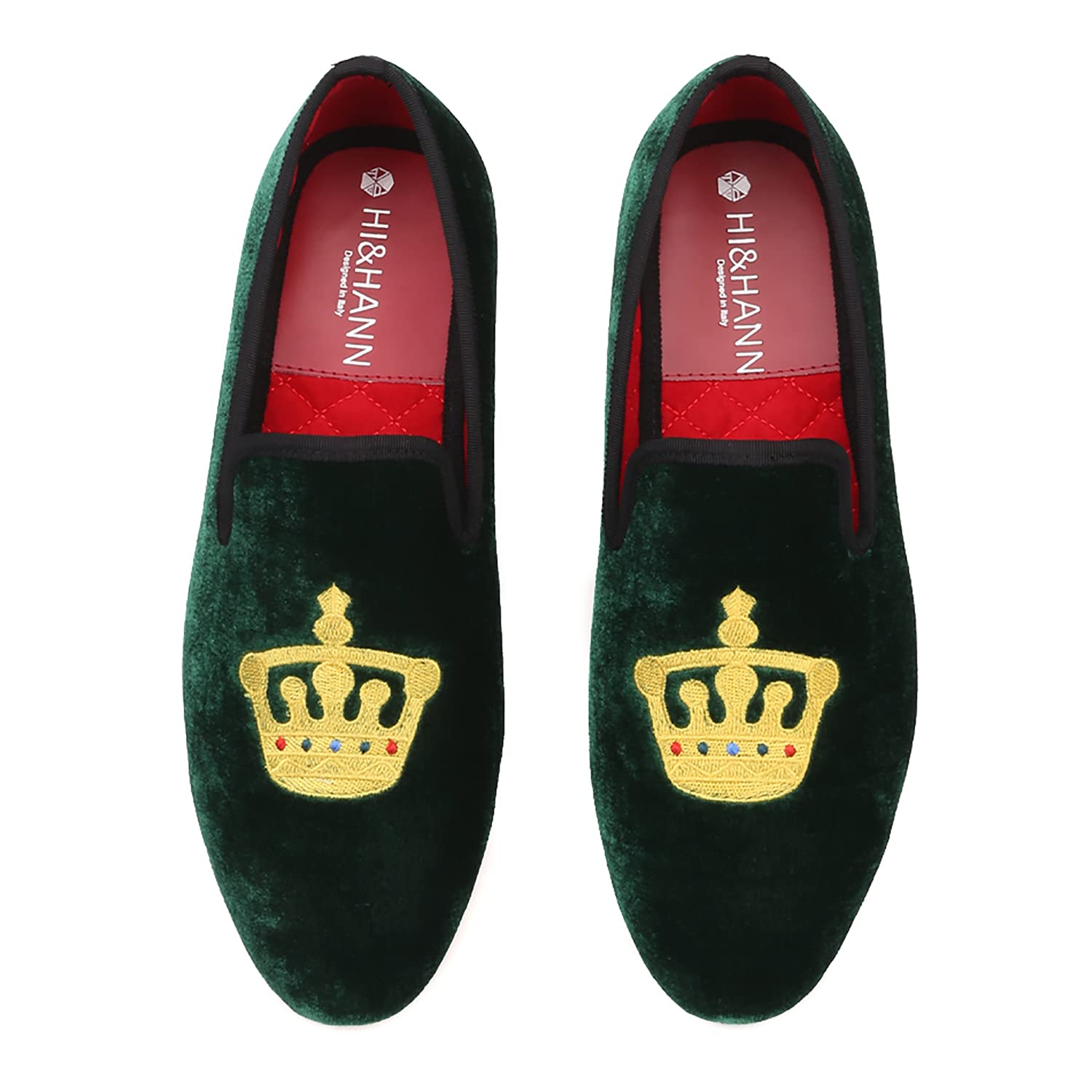 HI&HANN Men's Embroidered Velvet Loafers - Slip-On Smoking Slippers with Round Toe | Comfortable Casual & Formal Shoes for Home, Office & Special Occasions