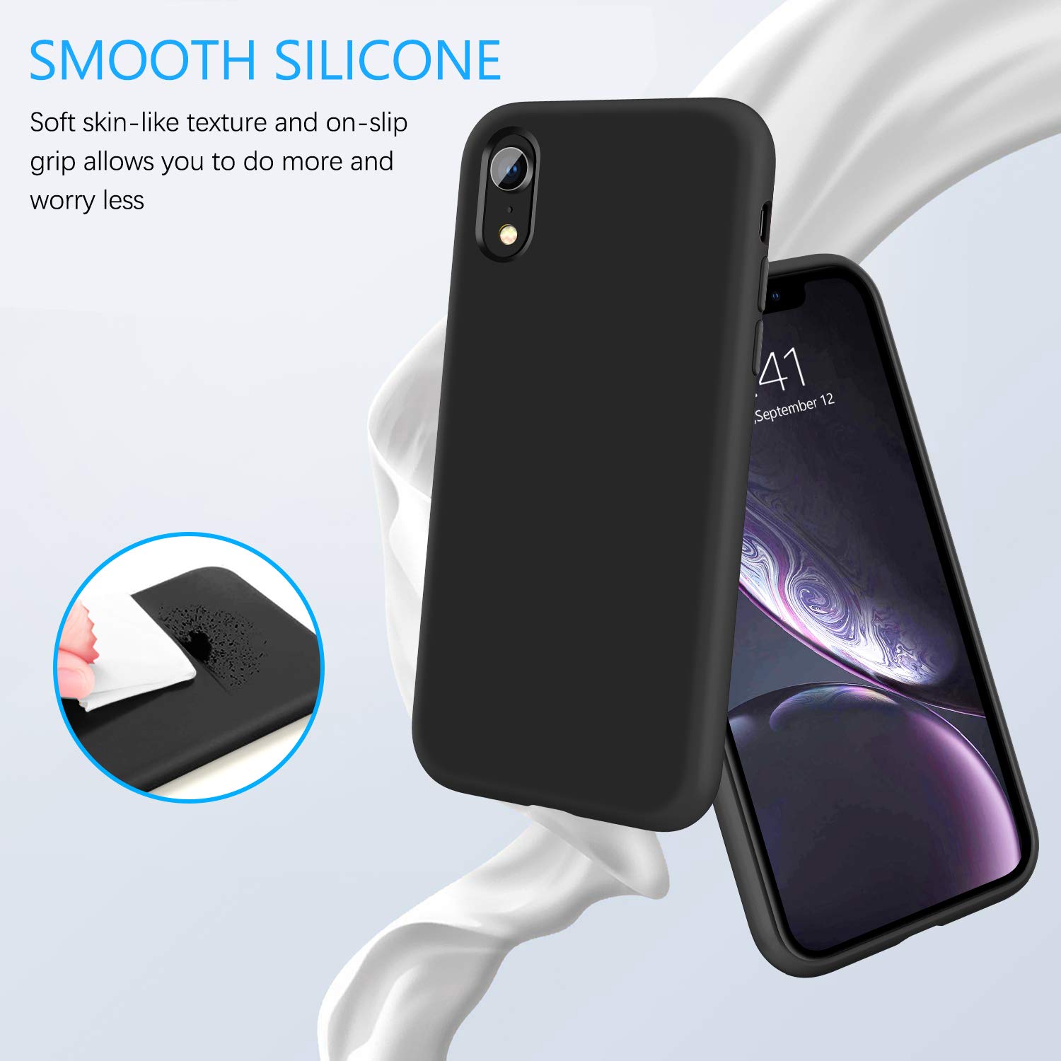 Premium Liquid Silicone iPhone XR Case - Ultra Slim Shockproof Cover with Soft Gel Rubber & Microfiber Lining | Anti-Scratch Protective Phone Case for iPhone XR 6.1-inch (Black) | Perfect for Everyday Use, Travel & Outdoor Activities