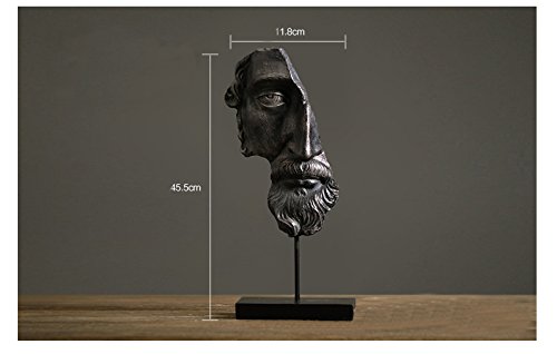 Abstract Half Face Beard Statue - Modern Home Decor & Thoughtful Gift for Men | Office Desk, Living Room, Bookshelf Decoration | Black Sculpture Art Piece