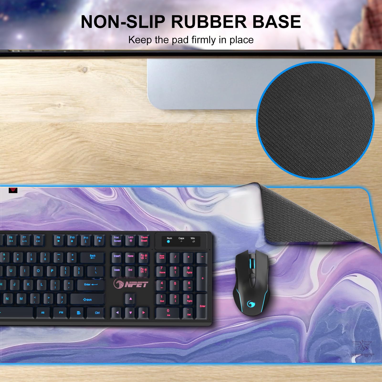 NPET MP02-SP RGB Gaming Mouse Pad with Anti-Slip Base - Large Cloth Mouse Mat with Stitched Edges & Water-Resistant Surface - Optimized for Precision Gaming Sensors - Perfect for PC, Laptop & Esports Gaming Setup