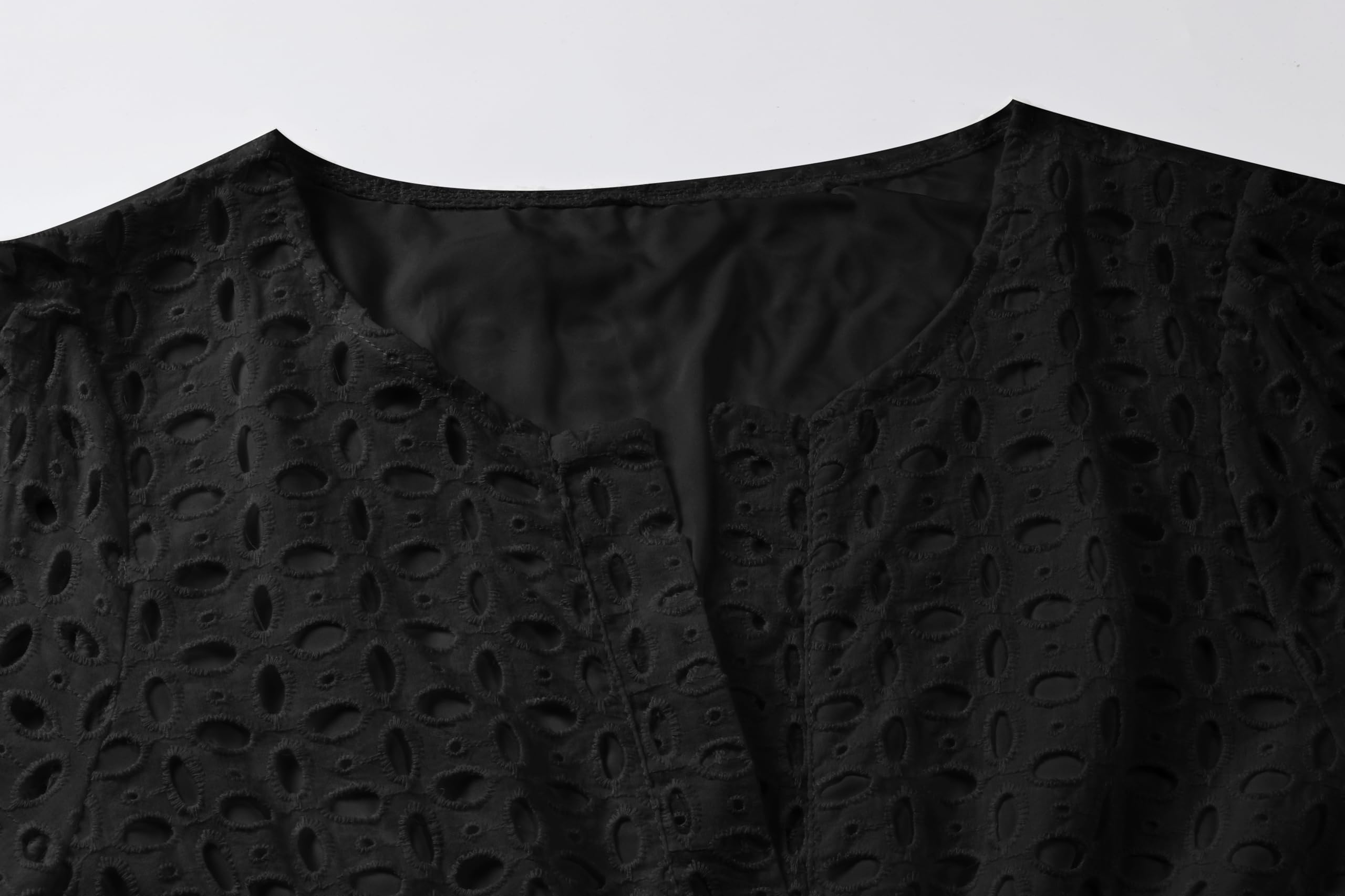 UTCoco Women's Lace Eyelet Mini Dress - 2025 Casual V-Neck Short Sleeve Boho Sundress with Smocked Waist & Tiered Skirt | Perfect for Beach Vacations, Summer Parties and Boho Fashion Outfits