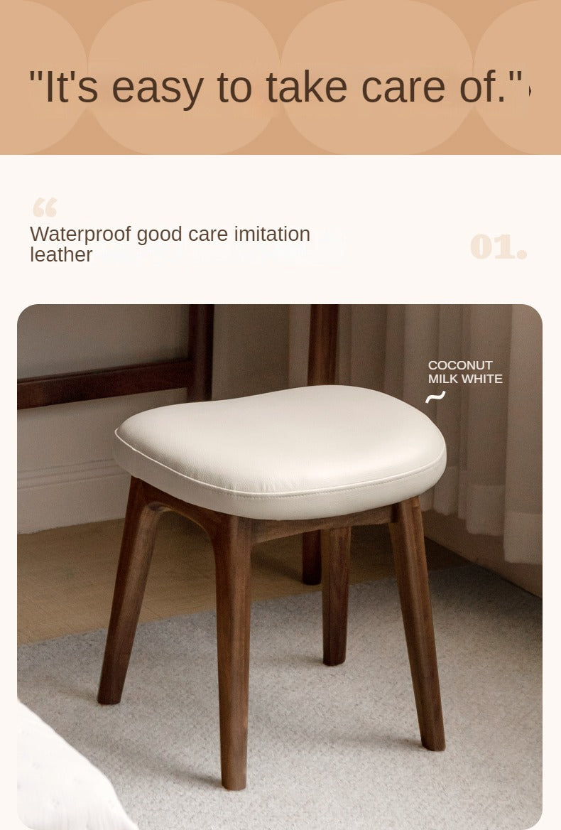 Premium Solid Oak & Black Walnut Wood Makeup Stool - Elegant Vanity Seat with Cushion for Bedroom, Dressing Room & Beauty Salon