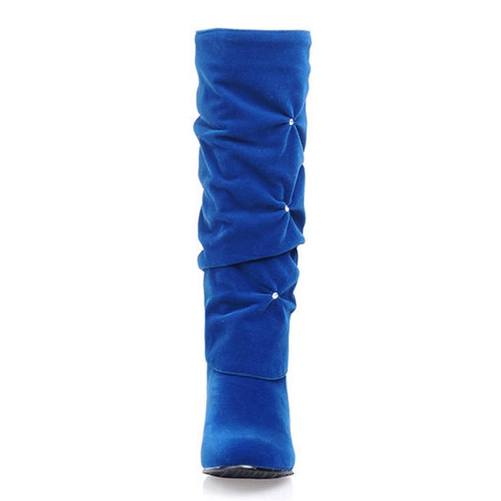GIY Women's Slouch Mid Calf Riding Boots - Rhinestone Suede Round Toe Fashion Boots with Low Heel for Comfort | Perfect for Casual Outfits, Office Wear & Date Nights