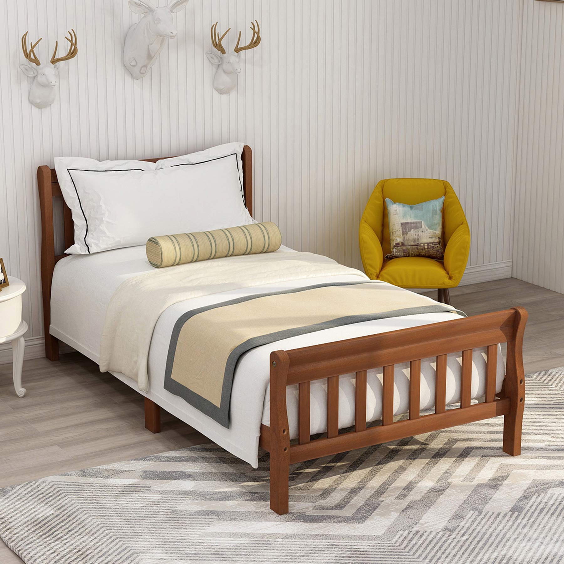 **Merax Solid Wood Twin Platform Bed Frame with Headboard & Footboard - Wood Slat Support, Mattress Foundation - Oak Finish - Perfect for Kids Rooms, Guest Bedrooms & Small Spaces**