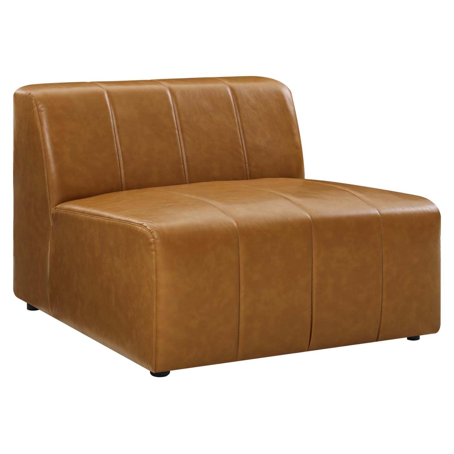 Modway Bartlett Channel Tufted Vegan Leather 6-Piece Sectional Sofa in Tan - Modern L-Shaped Couch for Living Room, Lounge & Home Theater