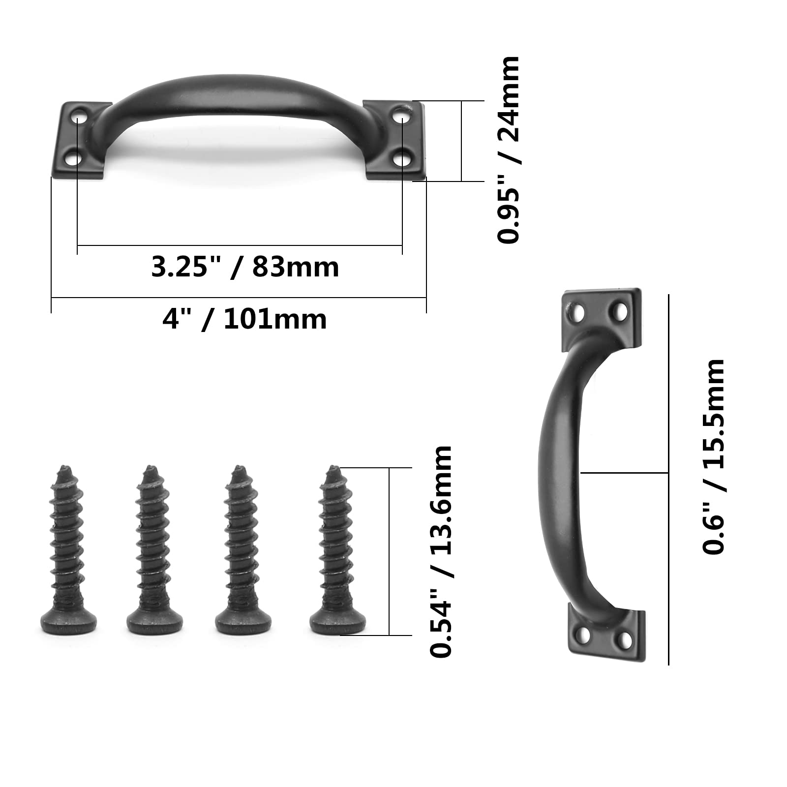 4Pcs 4 Inch Matte Black Cabinet Handles - Heavy Duty Metal Drawer Pulls, Rustic Dresser Handles with Curved Design for Kitchen Cabinets, Wardrobes & Furniture (Perfect for Modern Farmhouse & Industrial Style Decor)