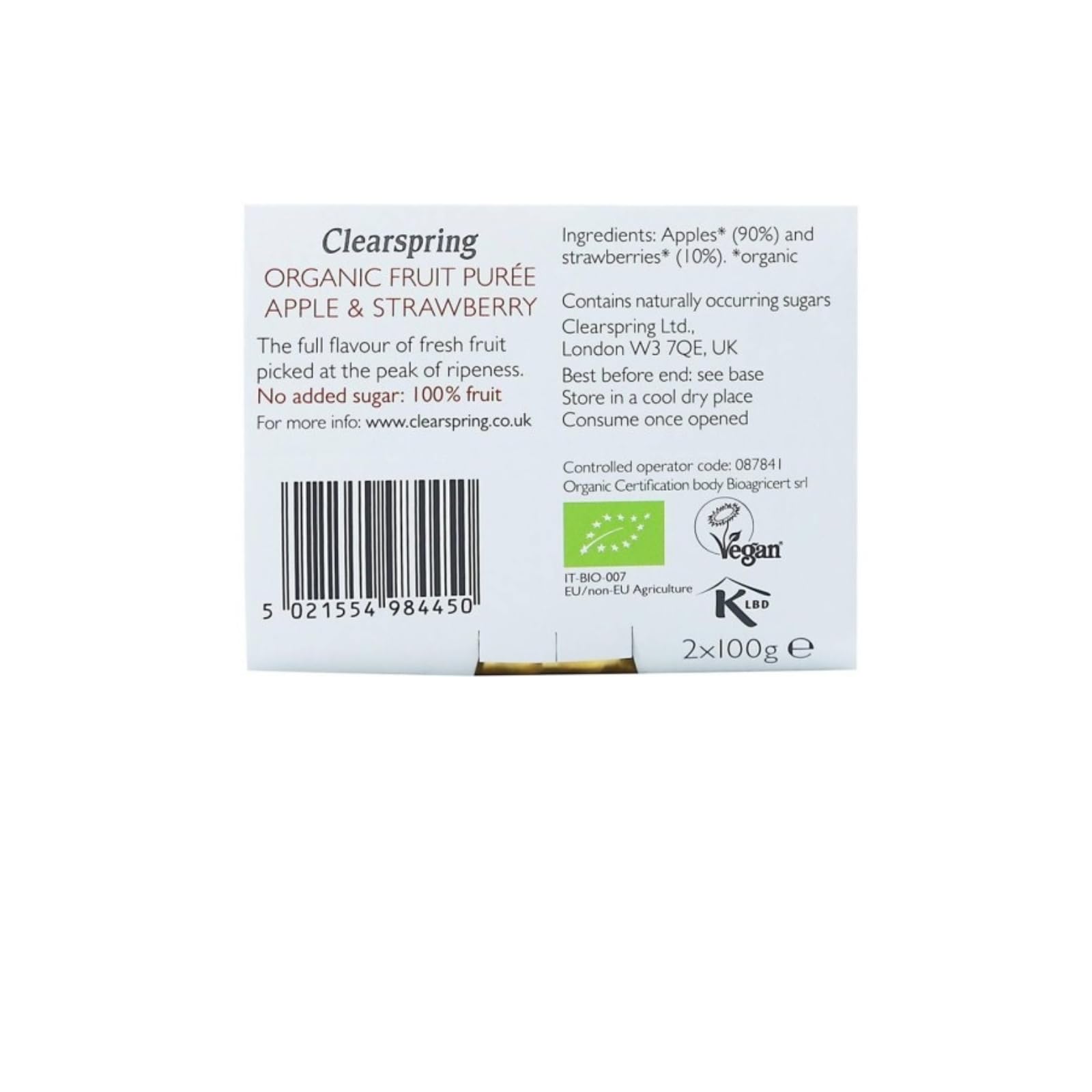 Organic Apple & Strawberry Fruit Puree by Clearspring - 200g | Healthy Baby Food, Smoothie Ingredient & Baking Topping | USDA Certified, Non-GMO, Vegan Snack