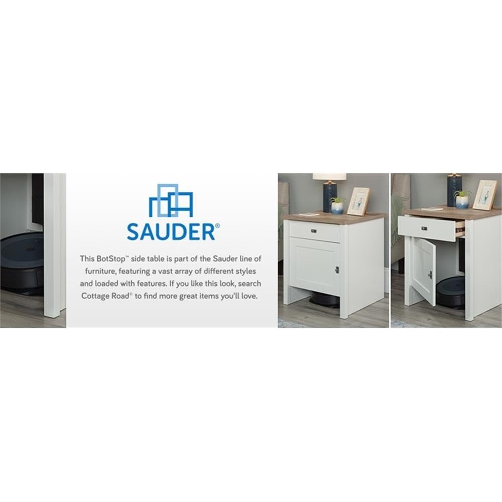 Sauder HomePlus Robot Vacuum Storage Side Table - Soft White End Table with Cabinet for Living Room & Bedroom - Perfect for Organizing Cleaning Supplies & Home Decor