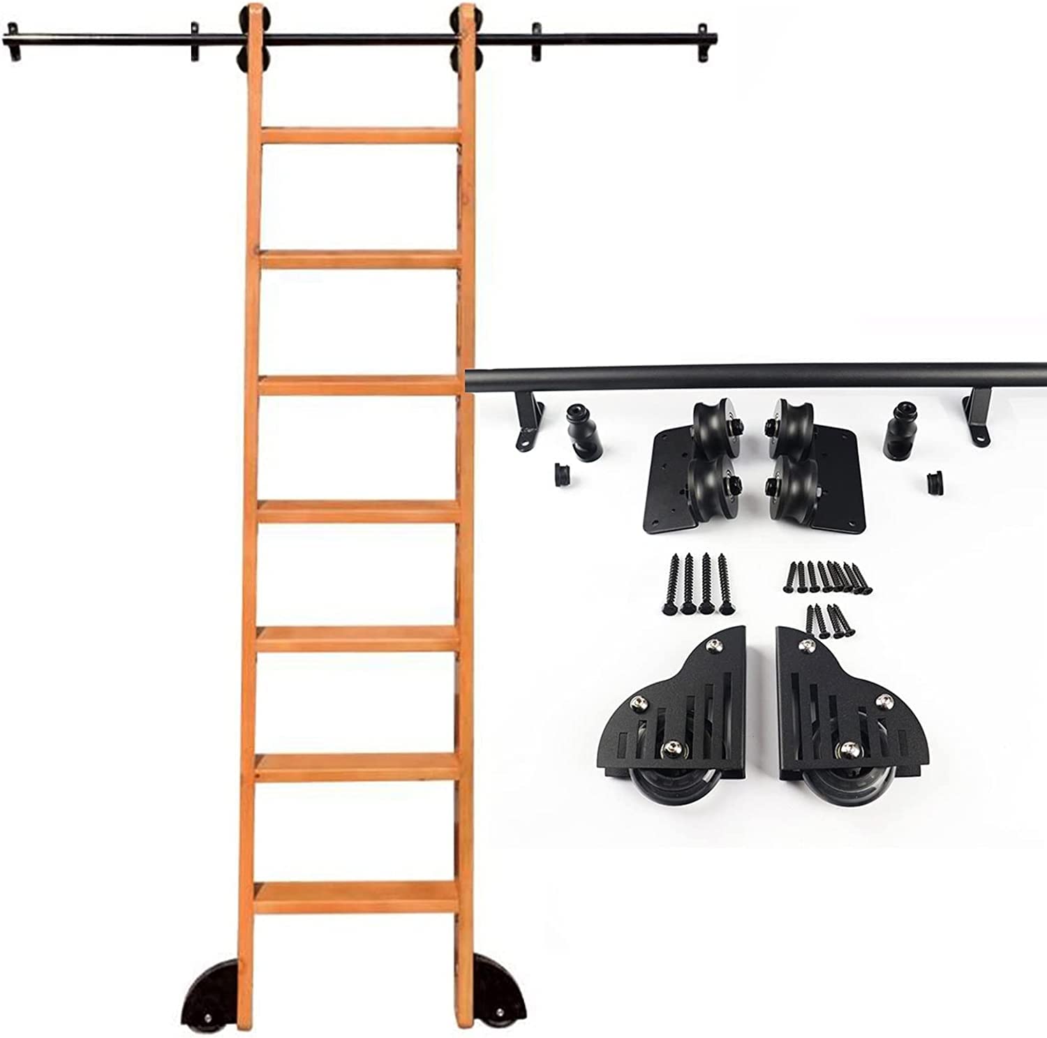 3.3ft to 20ft Adjustable Sliding Ladder Rail Hardware Kit - Rolling Library Ladder System for Mobile Bookcase Access | Perfect for Home Libraries, Lofts, and Storage Spaces
