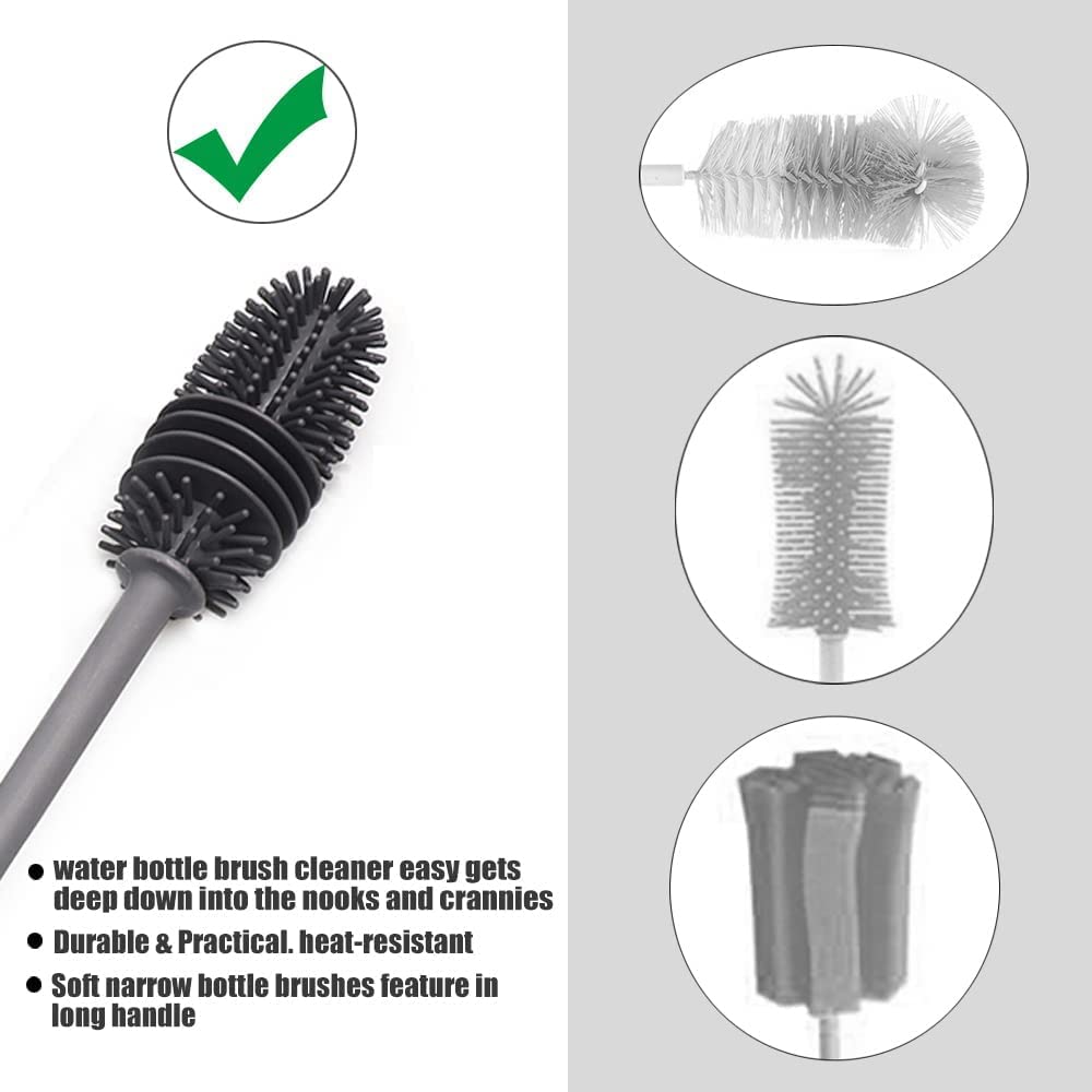 Slyford 2 Pack Long Handle Silicone Bottle Cleaning Brushes - Perfect for Hydro Flask, Glassware & Small Opening Bottles - Ideal for Kitchen, Camping & Travel Accessories