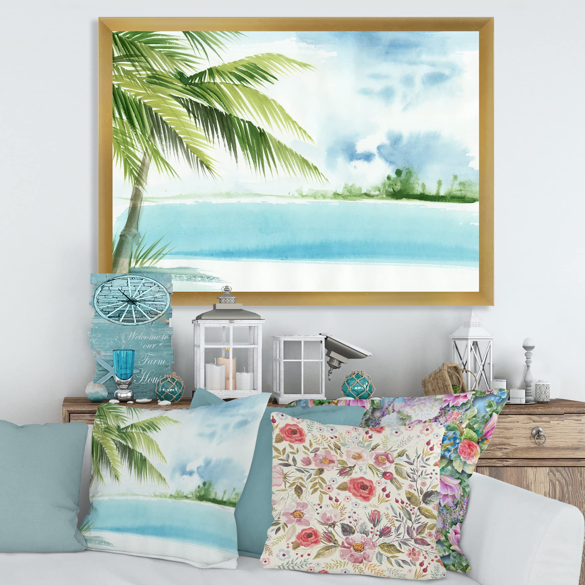 DesignQ Palm Beach Resort At Dawn Framed Wall Art - Coastal & Nautical Decor for Living Room, Bedroom & Beach House