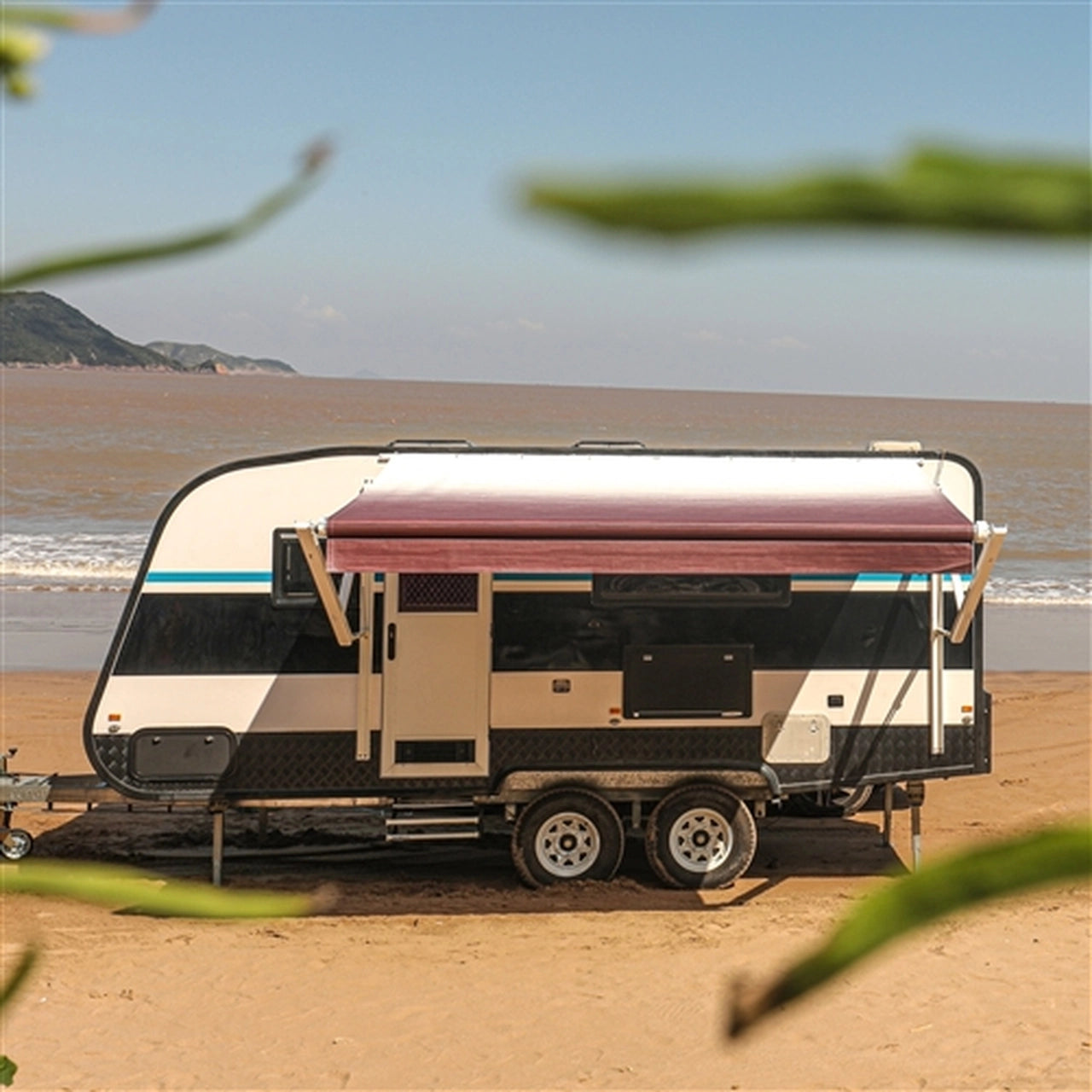 Aleko 10x8 Feet Motorized Retractable RV Awning - Burgundy Fade - Perfect for Outdoor Camping, RV Trips & Patio Shade