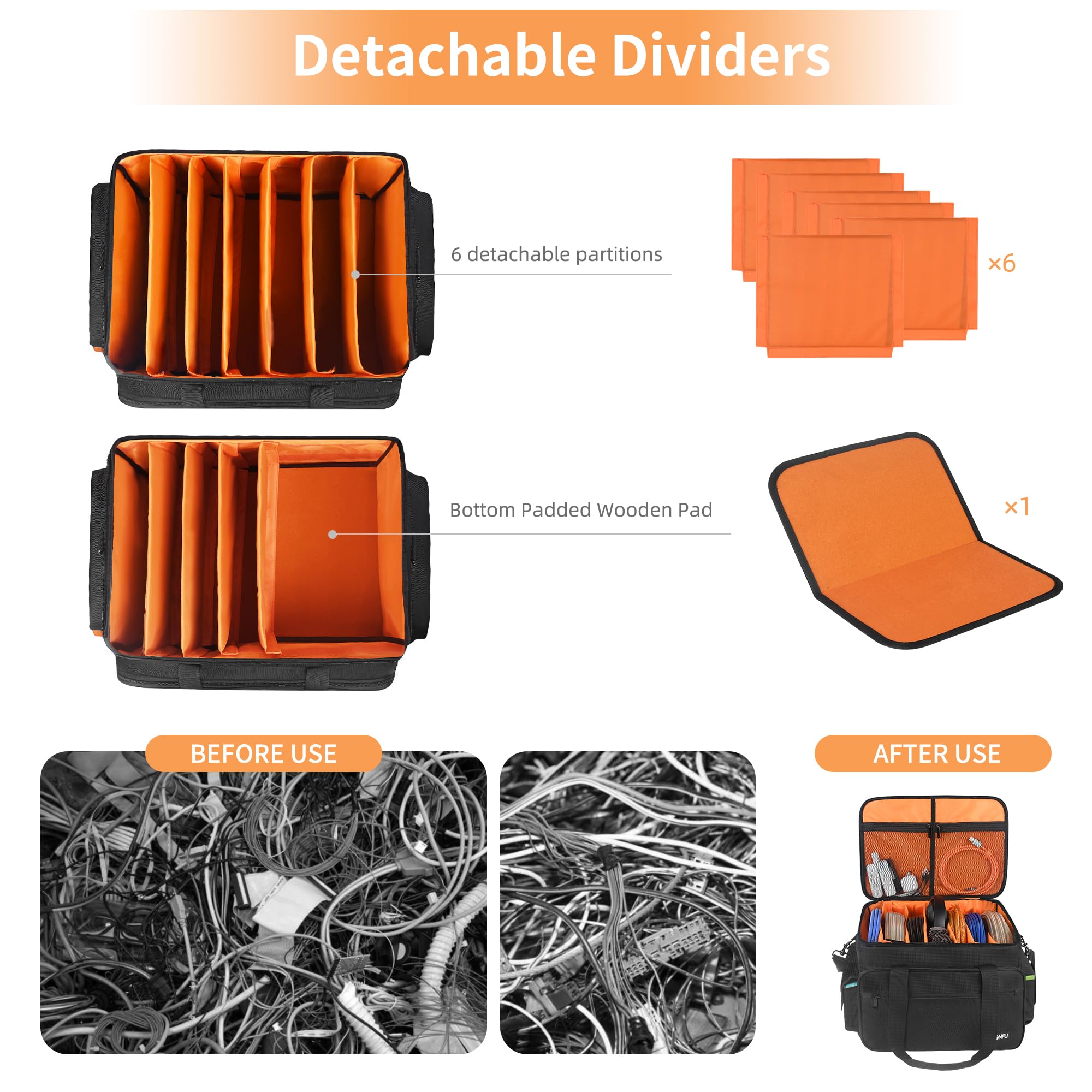 Professional DJ Equipment Bag - High Capacity Gig Gear Organizer with Detachable Padded Dividers | Storage for USB Cables, Sound Equipment & Musician Accessories | Perfect for Travel, Live Performances & Studio Sessions