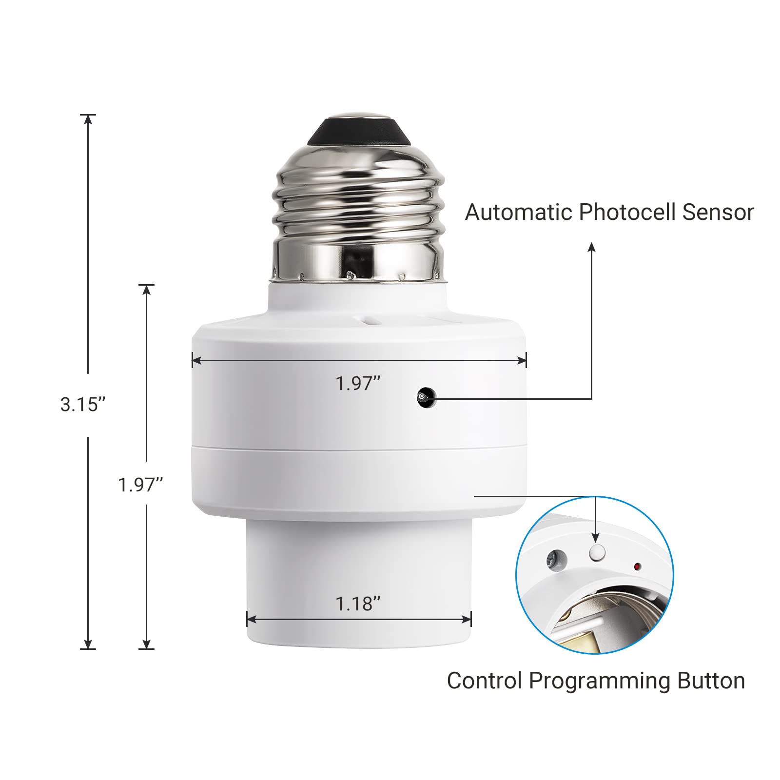 DEWENWILS Light Sensor Socket - Dusk to Dawn Auto On/Off E26 E27 Bulb Socket for Indoor/Outdoor Light Fixtures | Compatible with LED, CFL, Halogen & Incandescent Bulbs (4 Pack, ETL Certified) - Perfect for Porch Lights, Garage Lighting & Security Lights