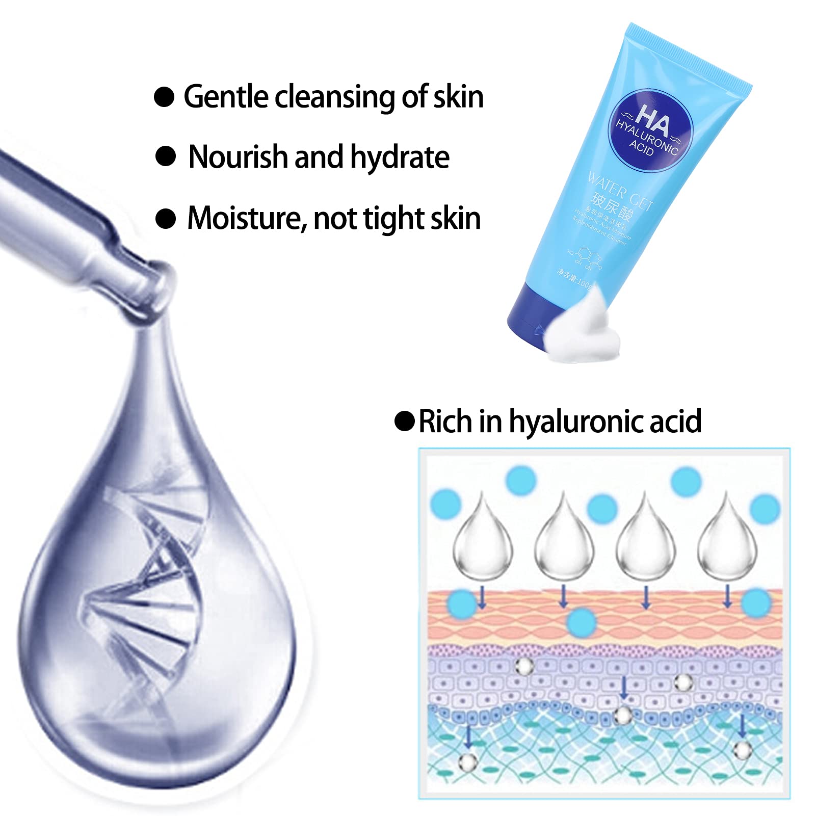 Sonew Hyaluronic Acid Face Wash - Gentle Daily Facial Cleanser for All Skin Types, Women & Men | Deep Cleansing & Hydrating for Clear, Smooth Skin