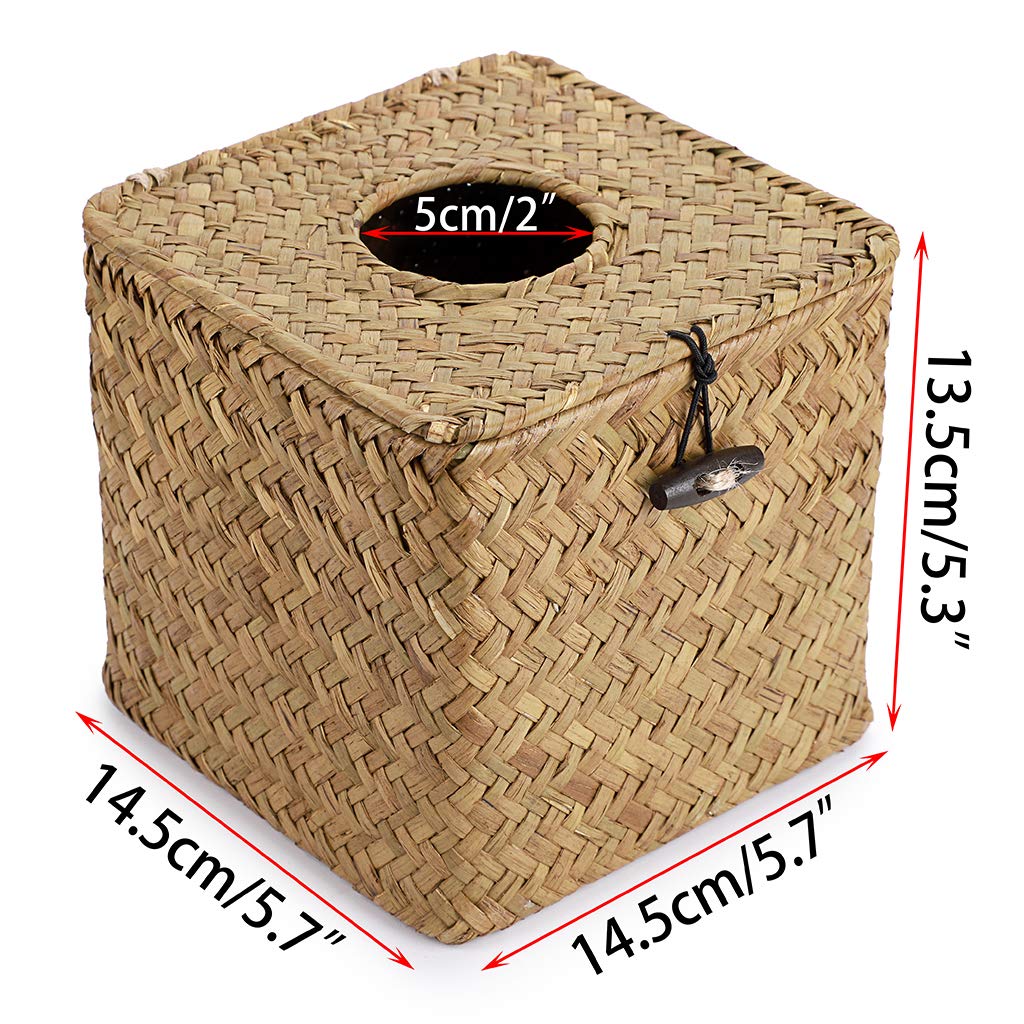 Sumnacon Square Seagrass Tissue Box Cover with Lid - Woven Rustic Cube Tissue Holder for Bathroom, Bedroom, Living Room, Kitchen, Office & Car - Perfect for Home Decor and Gift Giving (Yellow)