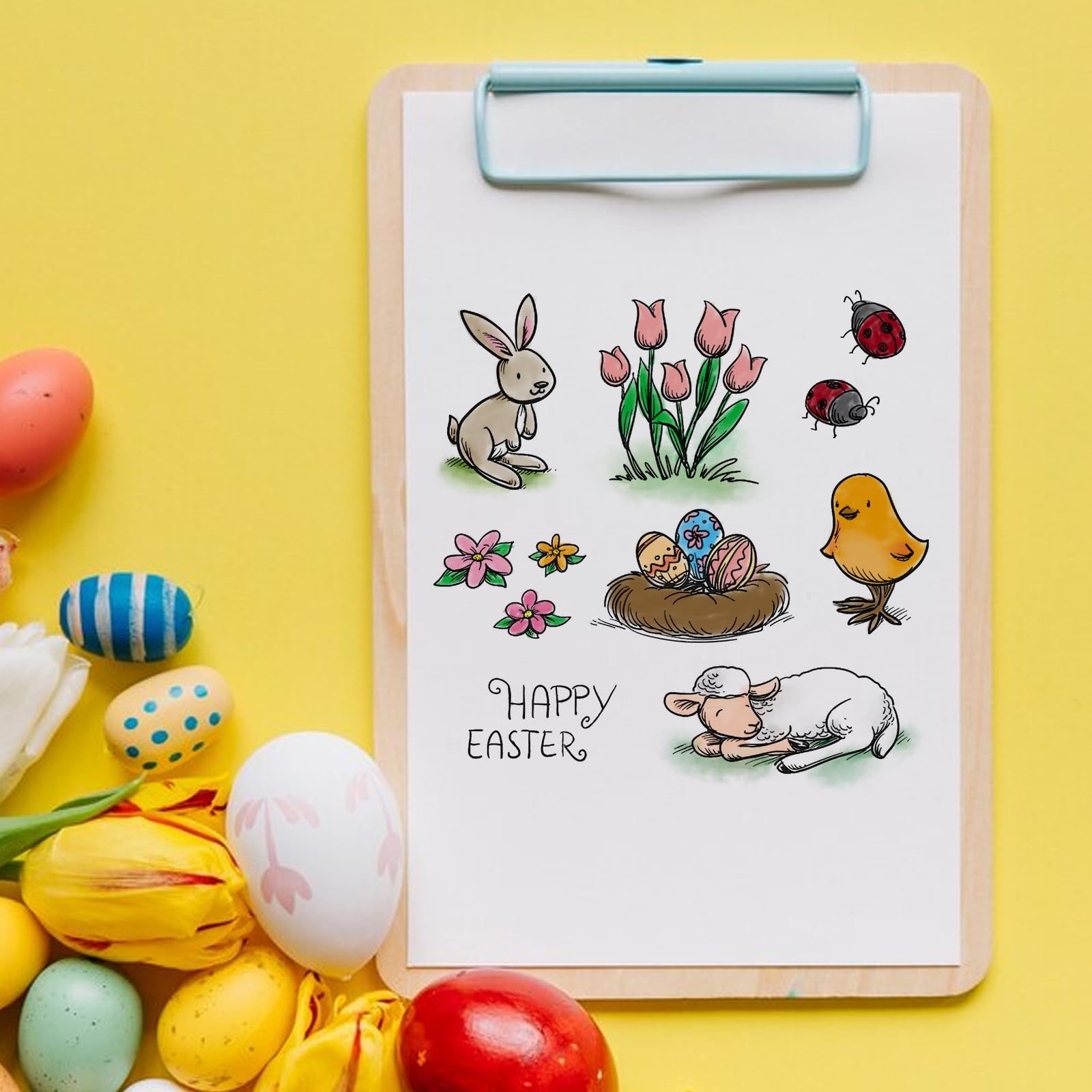Happy Easter Clear Stamps Set - Bunny, Eggs & Spring Words Rubber Stamps for DIY Card Making, Scrapbooking, Embossing - Transparent Silicone Seals for Easter Crafts, Greeting Cards & Paper Albums (Perfect for Spring DIY Projects & Holiday Decorations)