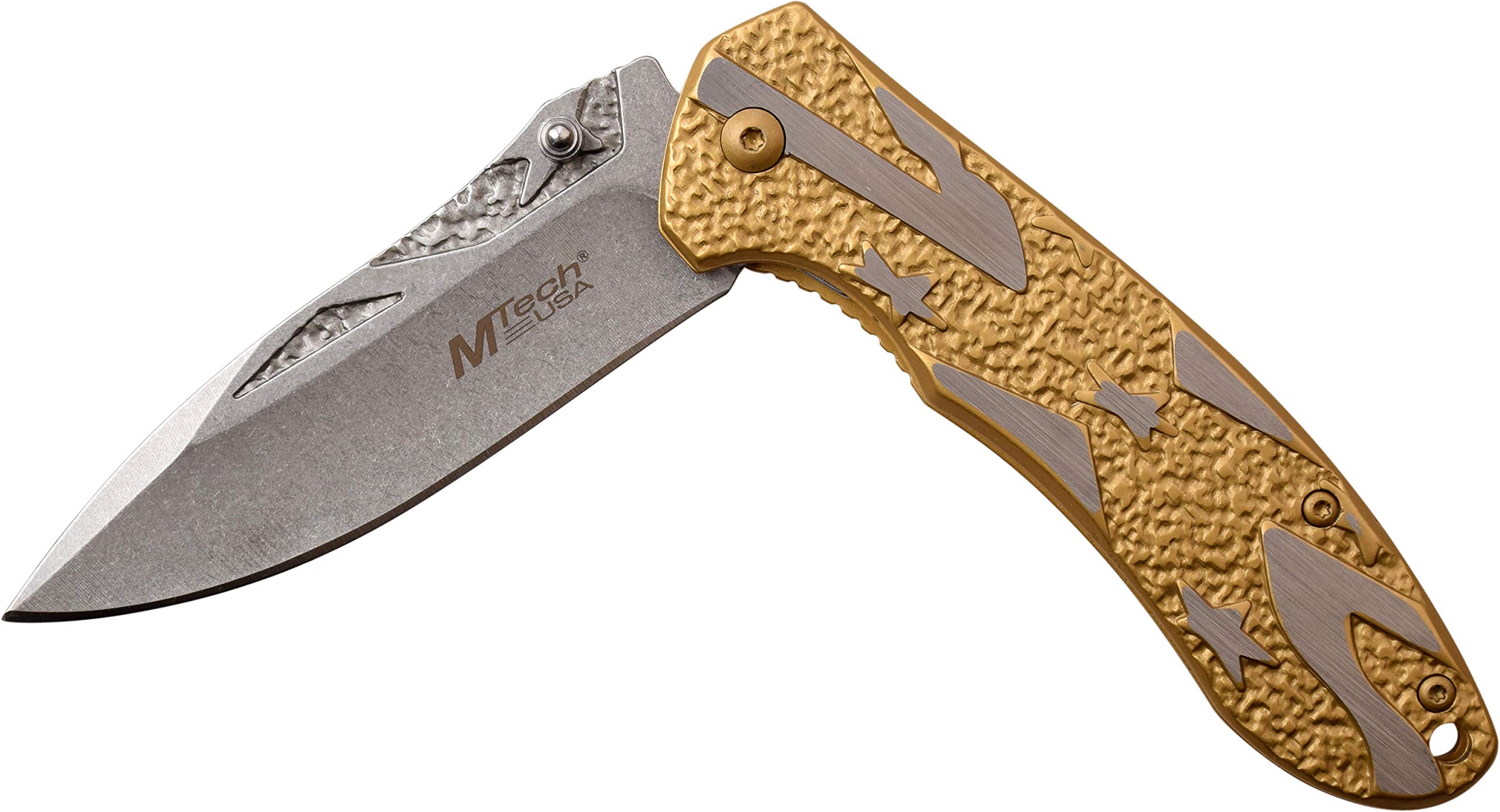 MTECH USA MT-A1023 Spring Assisted Folding Knife - 4.5 Inch Silver Bead-Blasted Straight Edge Blade | EDC Pocket Knife for Camping, Hiking & Outdoor Survival