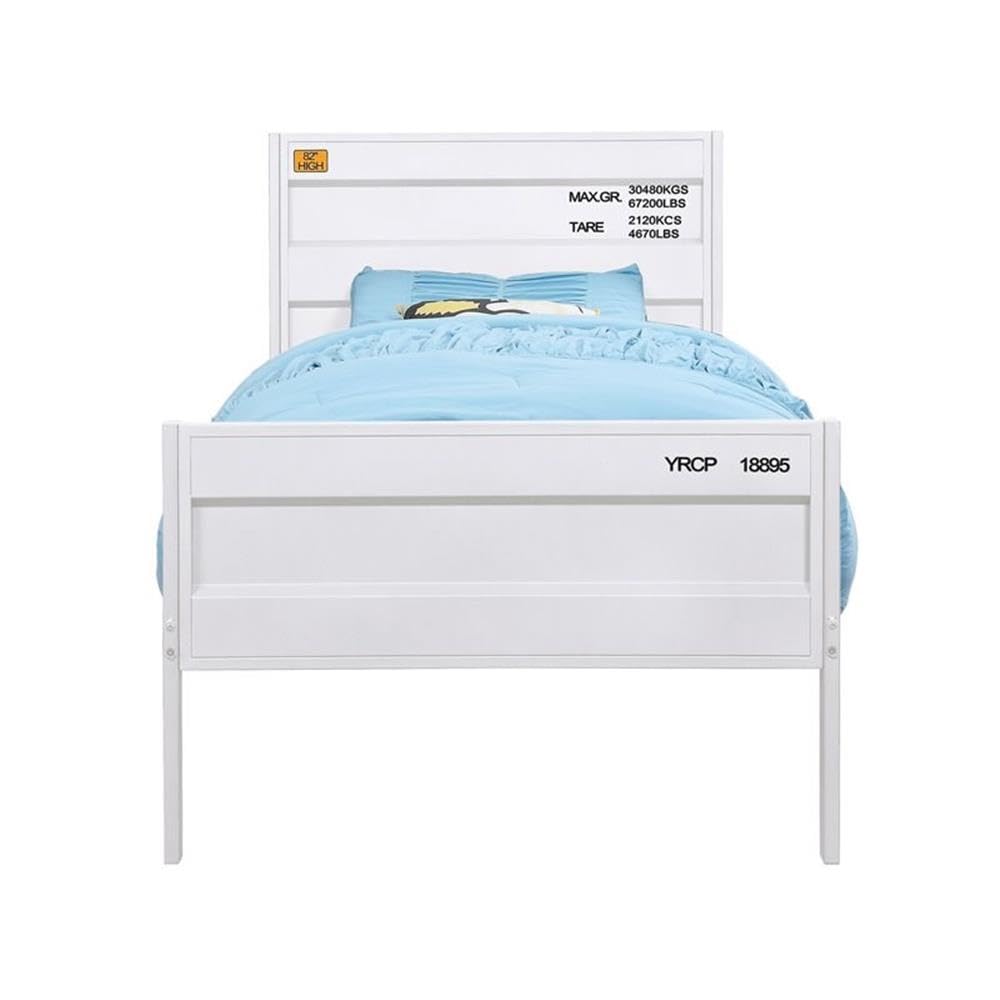 BOWERY HILL Modern Industrial Metal Twin Bed Frame with Headboard & Footboard - White Finish for Kids Room, Guest Bedroom & Small Spaces