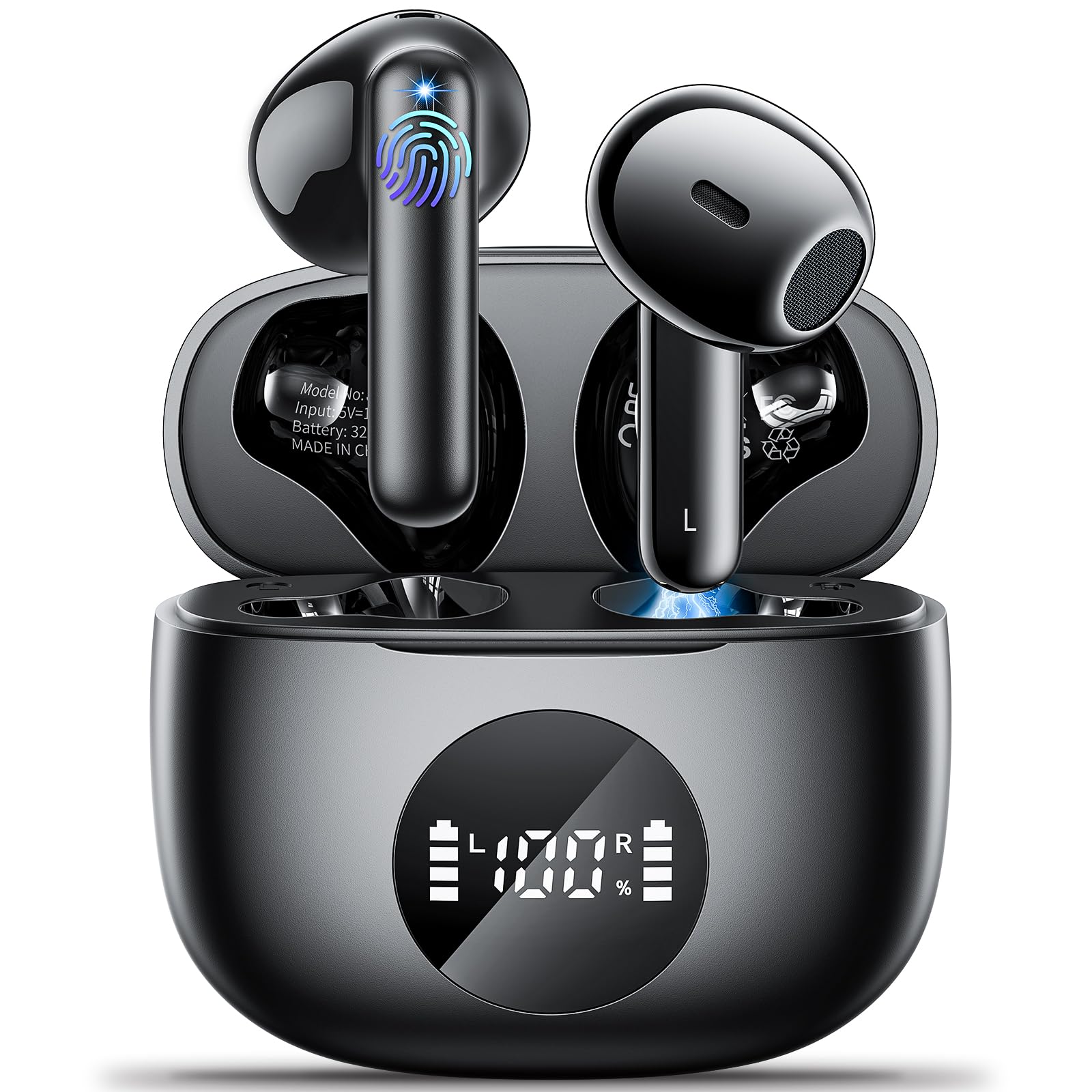 **Godyse Wireless Bluetooth 5.3 Earbuds with 4 ENC Noise Cancelling Mic, Hi-Fi Stereo Sound, IPX6 Waterproof, Touch Control, 40H Playtime - Compatible with iOS & Android (Black) - Perfect for Workouts, Commuting & Travel**