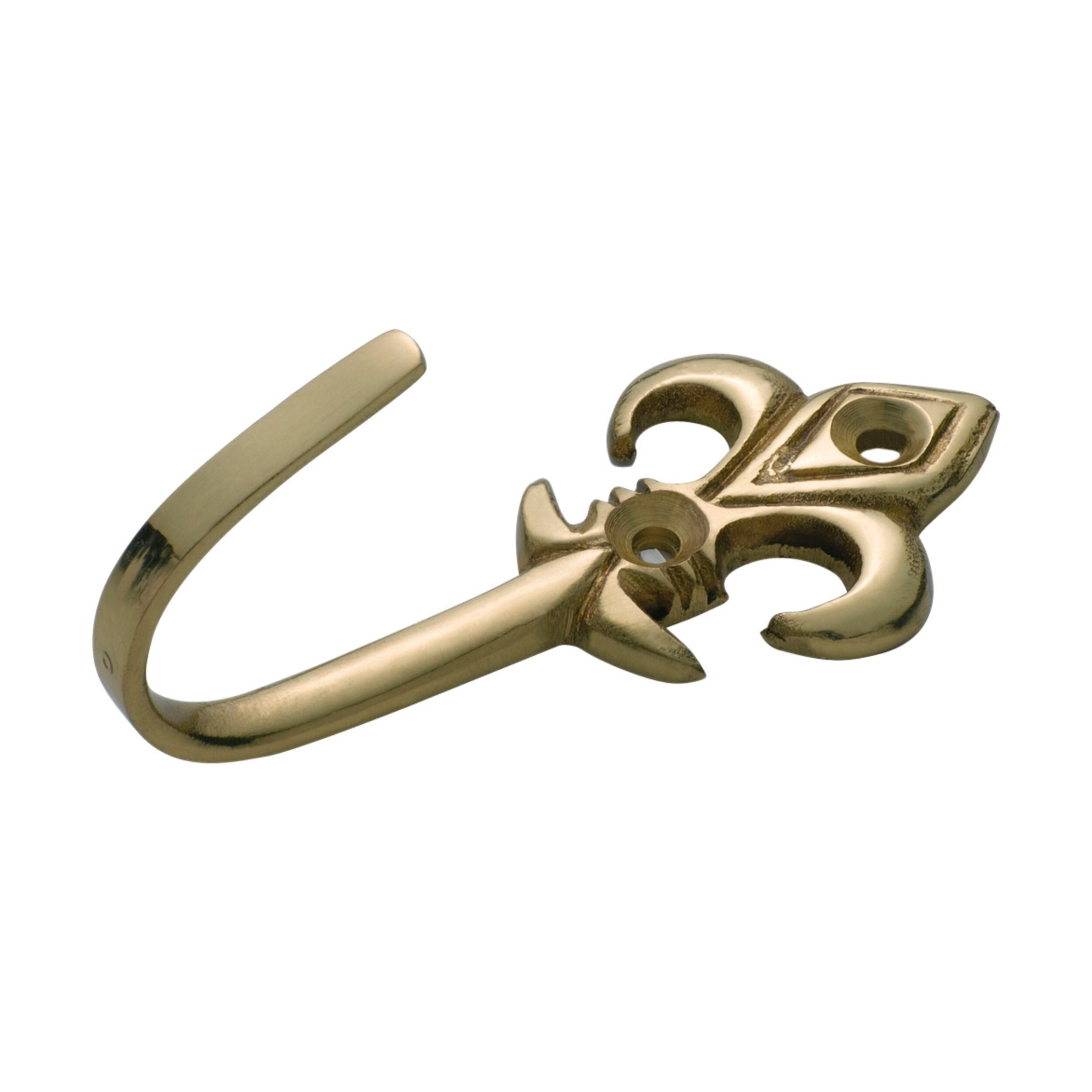 3906 Fleur De Lis Curtain Tie Back Hook - Polished Brass, 75mm x 30mm - Elegant Window Drapery Holdbacks for Living Room & Bedroom Decor