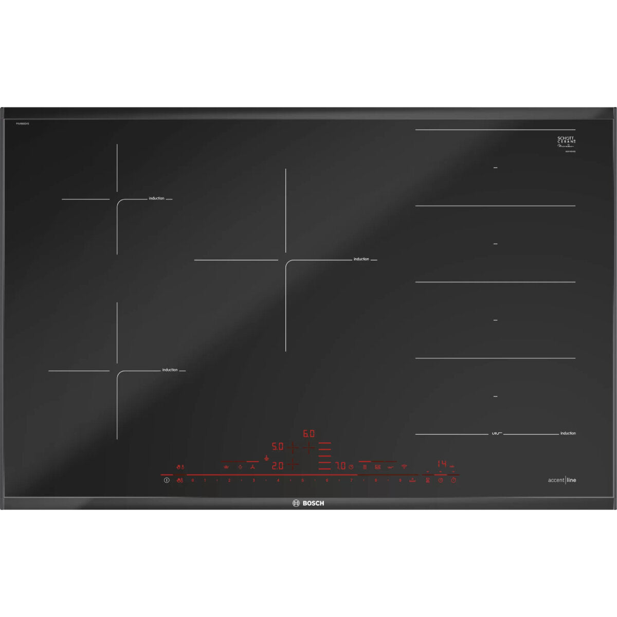 Bosch Series 8 Accentline 80cm Black Flex Induction Cooktop PXV890DV5E - Premium Induction Stove for Modern Kitchens, Fast & Energy Efficient Cooking
