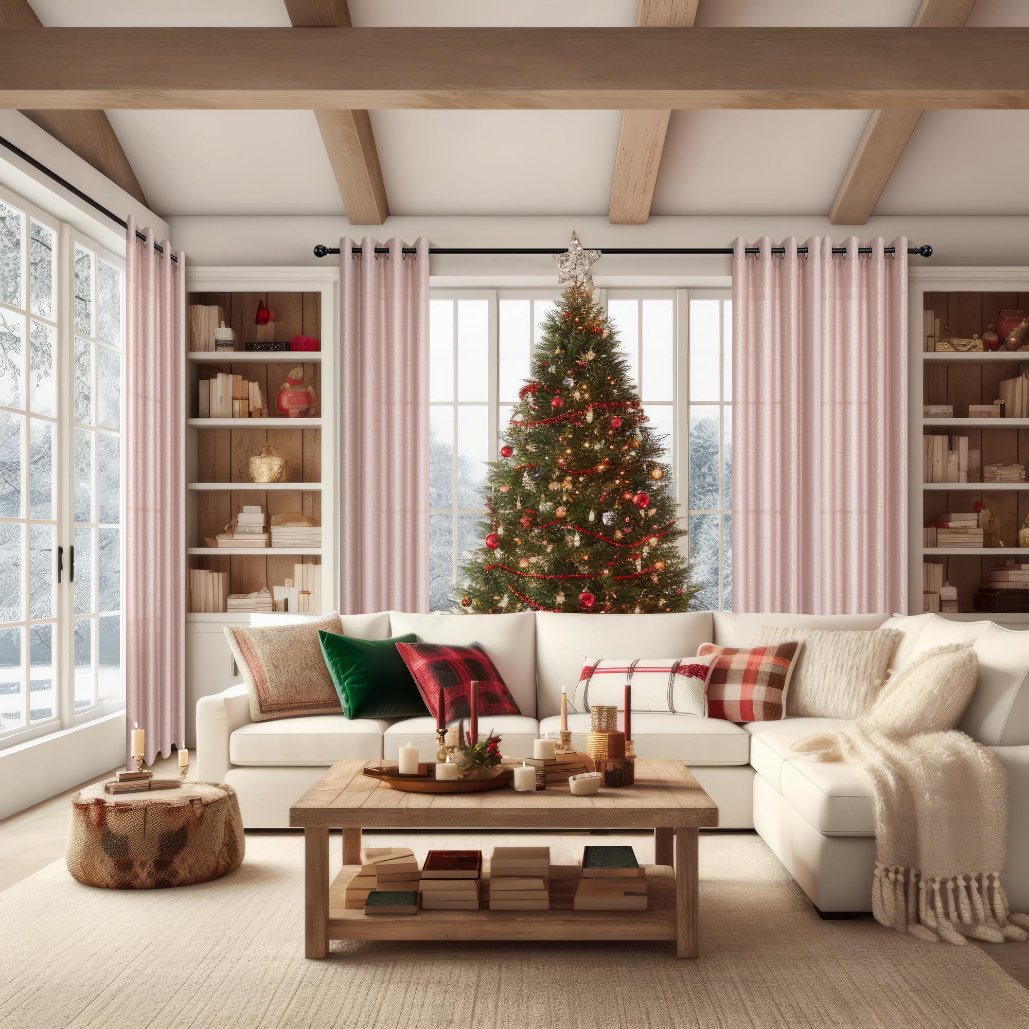 Rose Gold Sparkle Glitter Curtains for Girls Bedroom - 63 Inch Length, 2 Panels, Grommet Top, Thick Sheer Semi-Privacy - Blush Pink Shimmer Drapes for Nursery, Teen Room & Baby Decor (52x63 Inches) - Perfect for Bedroom, Living Room & Window Treatments