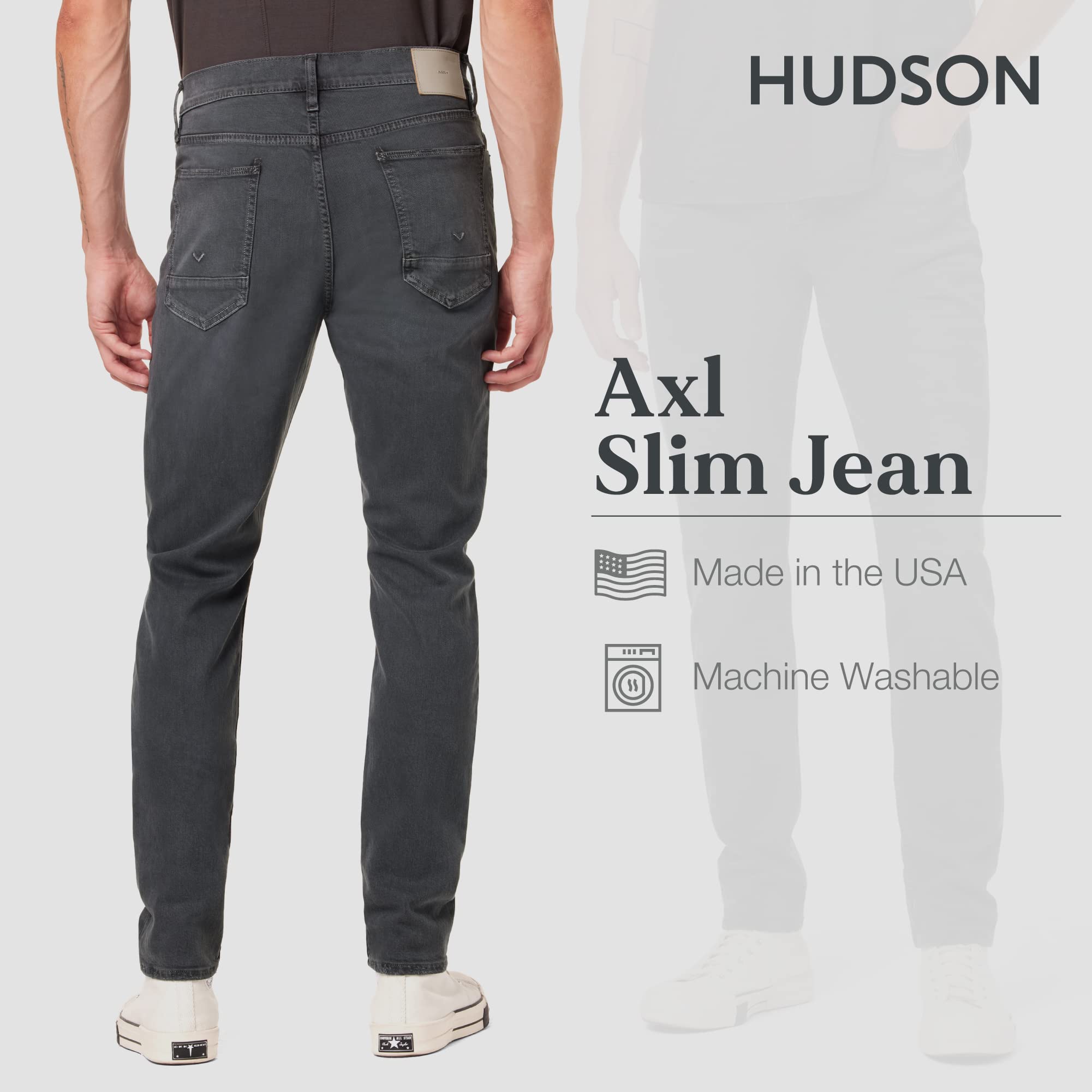 HUDSON Men's Axl Slim Fit Stretch Denim Jeans - Comfortable & Stylish for Casual Wear, Work, and Night Out