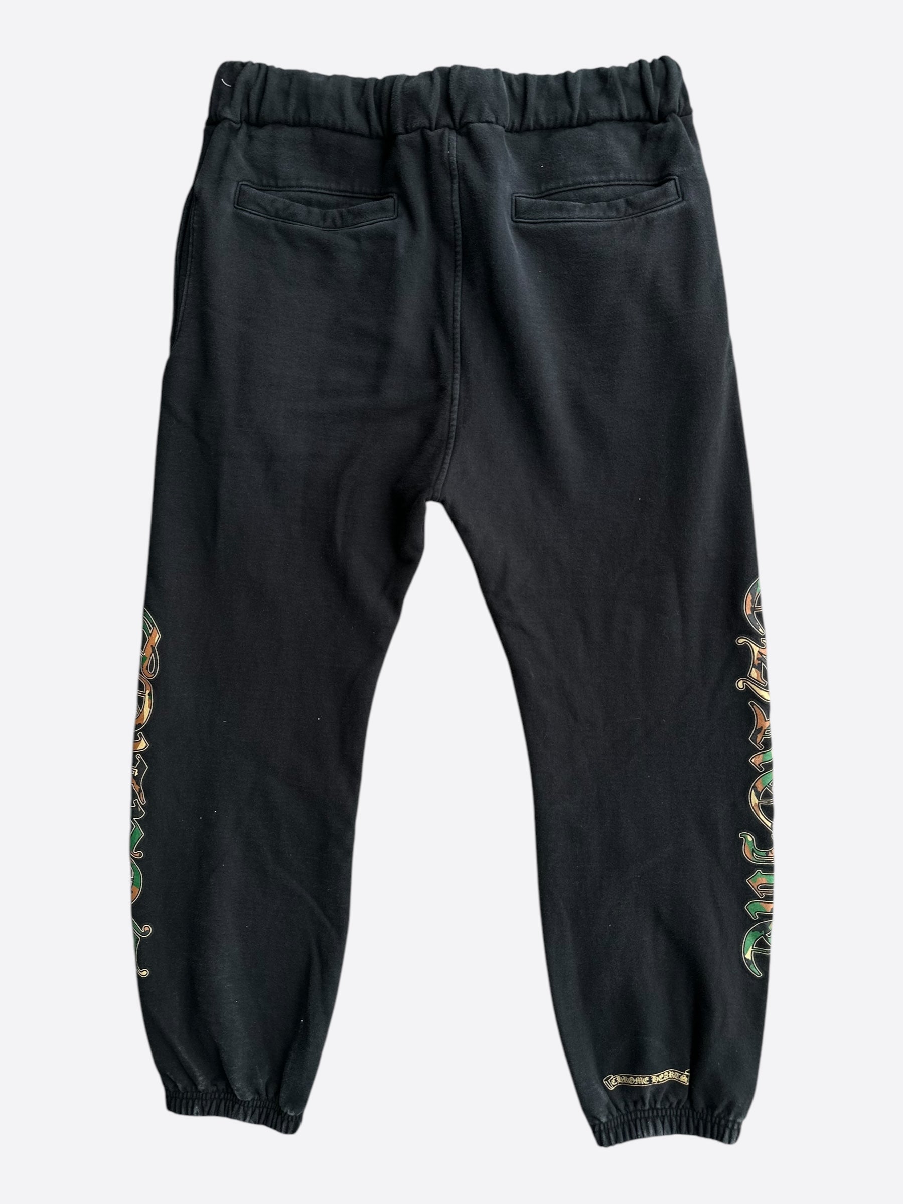 Chrome Hearts Black Camouflage Triple Cross Logo Sweatpants for Men - Luxury Streetwear Joggers with Gothic Cross Design - Perfect for Casual Wear, Gym & Hip-Hop Fashion