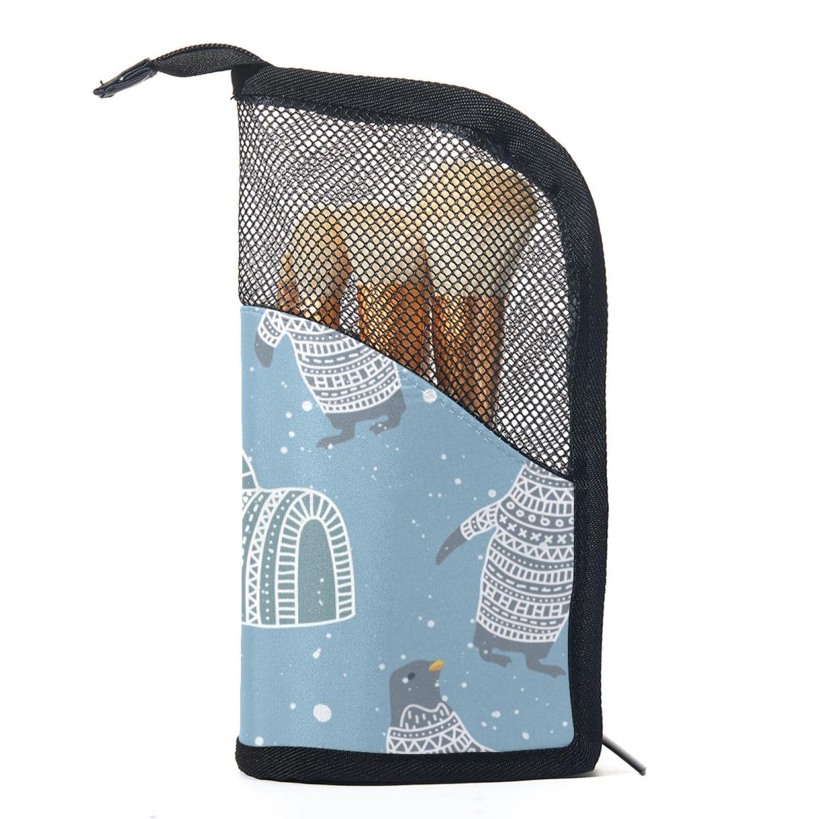 12-Piece Makeup Brush Organizer Bag with Portable Holder Case - Cute Antarctic Winter Penguin Design for Travel & Home Storage