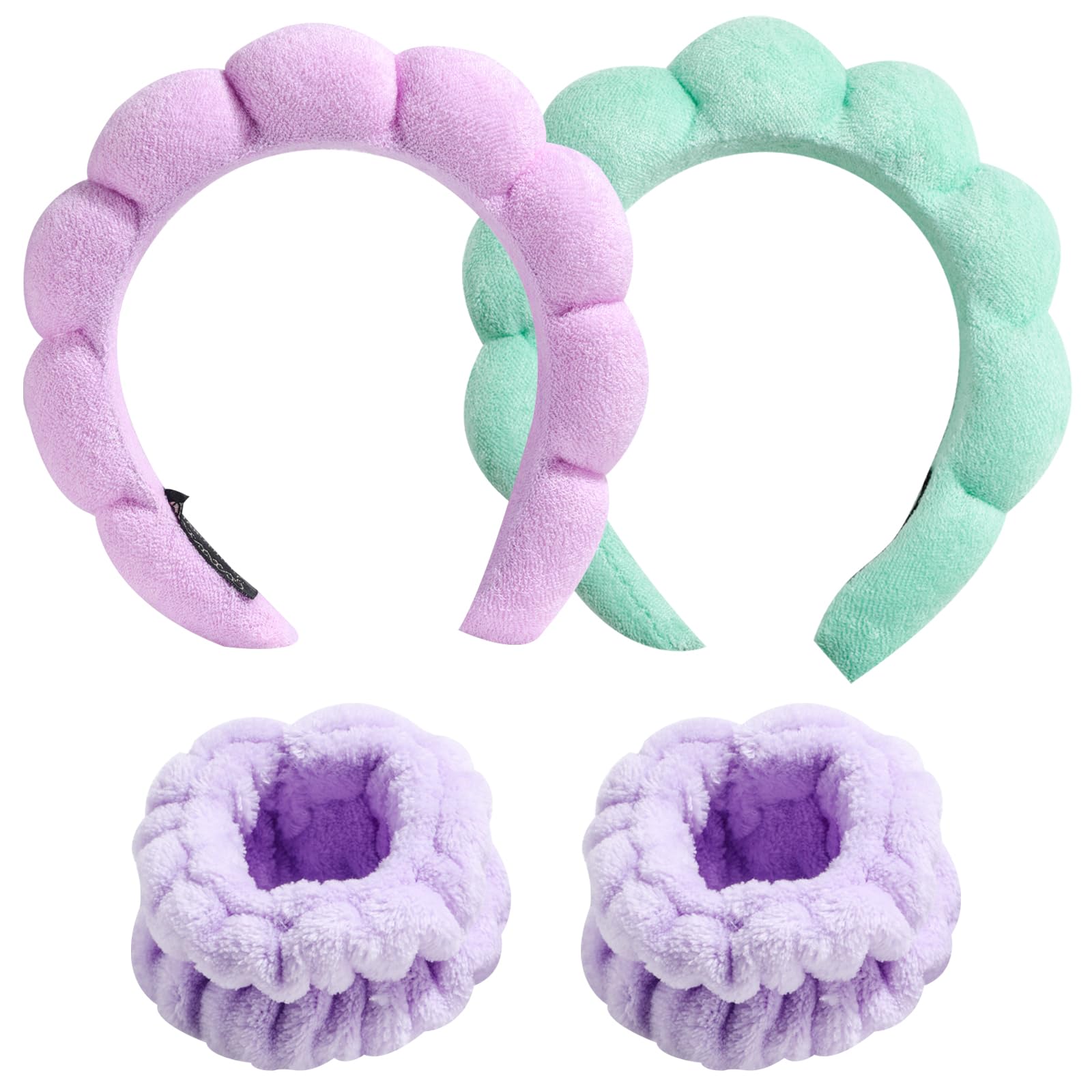 OneLeaf Spa Facial Headband - Soft Microfiber Makeup Headband for Women & Girls - Shower, Bath, Skincare & Washing Face - Purple & Green Hair Wrap with Padded Comfort - Perfect for Spa Days, Beauty Routines & Relaxation