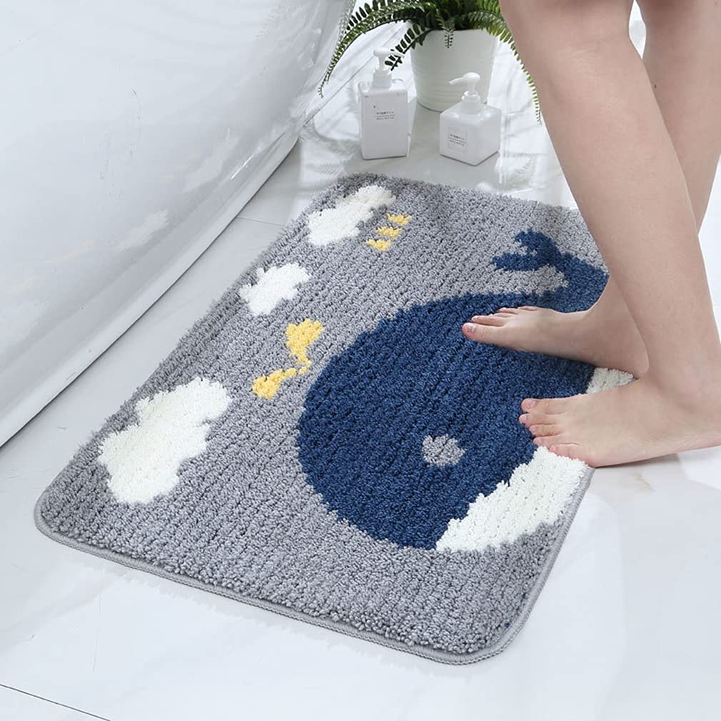 Non-Slip Cartoon Ocean Whale Bath Rug - Super Soft Shaggy Bathroom Mat, Water Absorbent & Machine Washable, Durable Shower Carpet (20