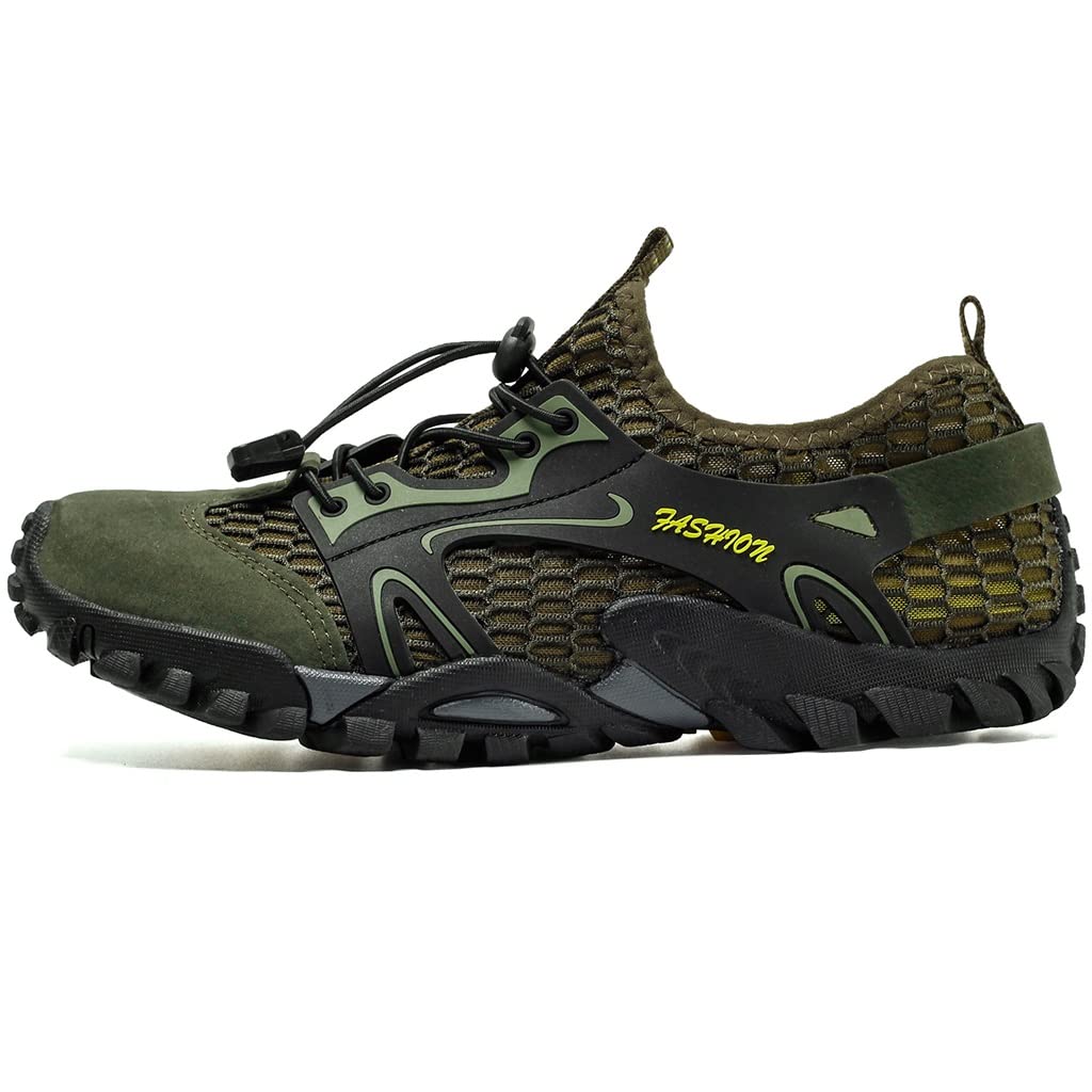 **XyyrYS Quick-Dry Water Shoes for Men & Women - Lightweight Beach Swim Shoes, Aqua Socks for Surfing, Yoga, Pool, Water Aerobics (Army Green, Size 43) - Perfect for Beach, Pool, and Outdoor Water Activities**