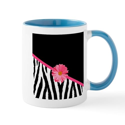 White/Blue Inside - Zebra Pattern Pink Daisy Mug