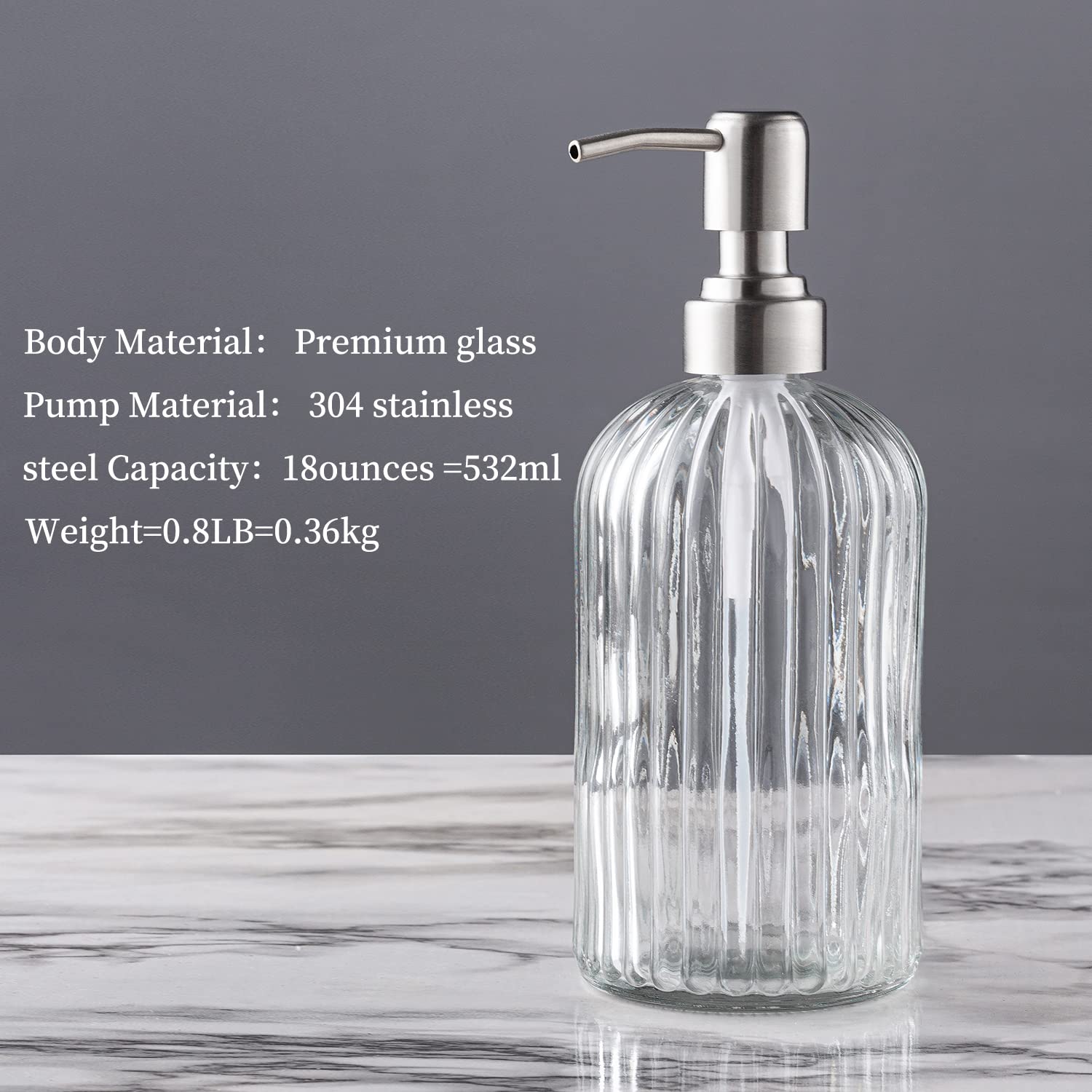 Refillable Glass Soap Dispenser with Silver Pump - 18oz Brushed Stainless Steel Hand Soap, Dish Soap & Lotion Bottle for Bathroom, Kitchen & Office Decor | Eco-Friendly & Elegant Design