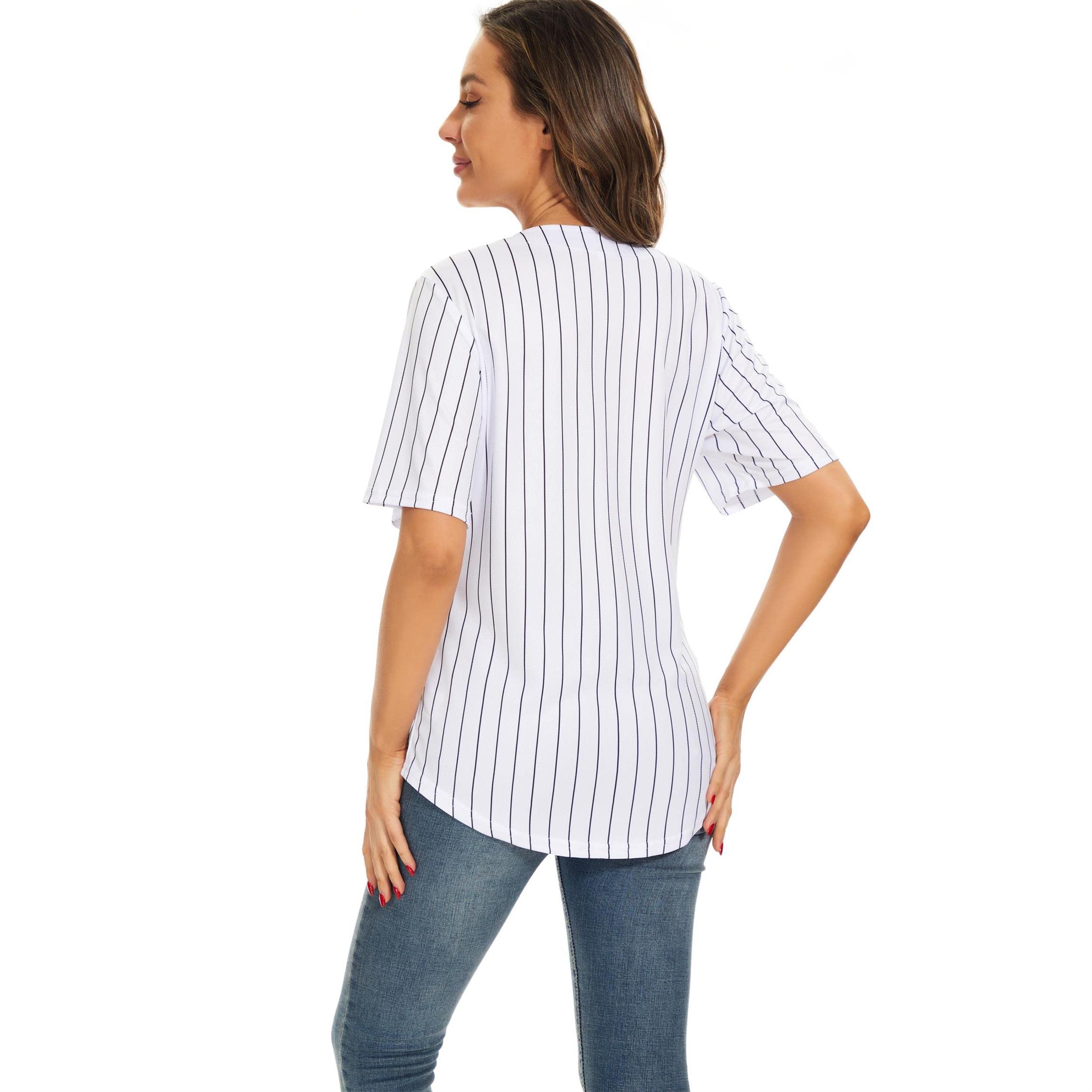 Women's Baseball Jerseys - Blank Button Down V-Neck Softball Team Uniform with Wide Stripes | Fashionable Short Sleeve Top for Casual Wear, Sports Games & Team Events