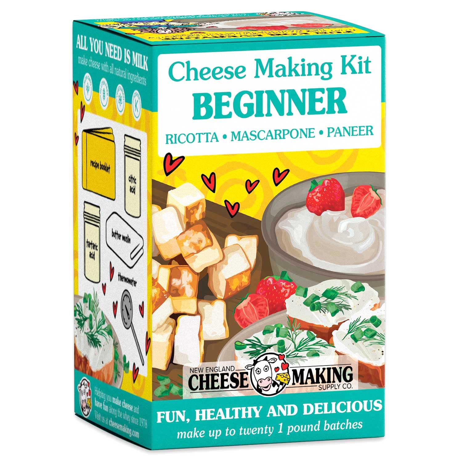 Beginner Cheese Making Kit - Easy DIY Home Cheese Starter Set for Mozzarella, Ricotta & More | Perfect for Homemade Cheese Lovers & Cooking Enthusiasts | Great Gift for Foodies