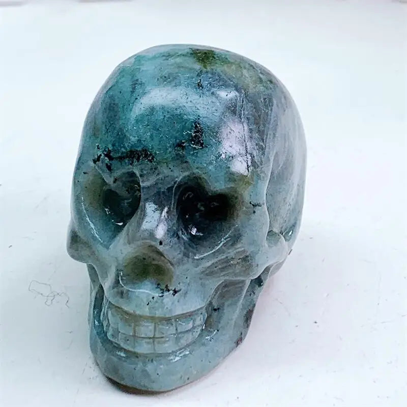 7CM Natural Labradorite Stone Heart Eye Skull Crystal Hand Carved Statue - Reiki Healing, Halloween Decor, Spiritual Gift for Meditation & Home Altar (1PC)